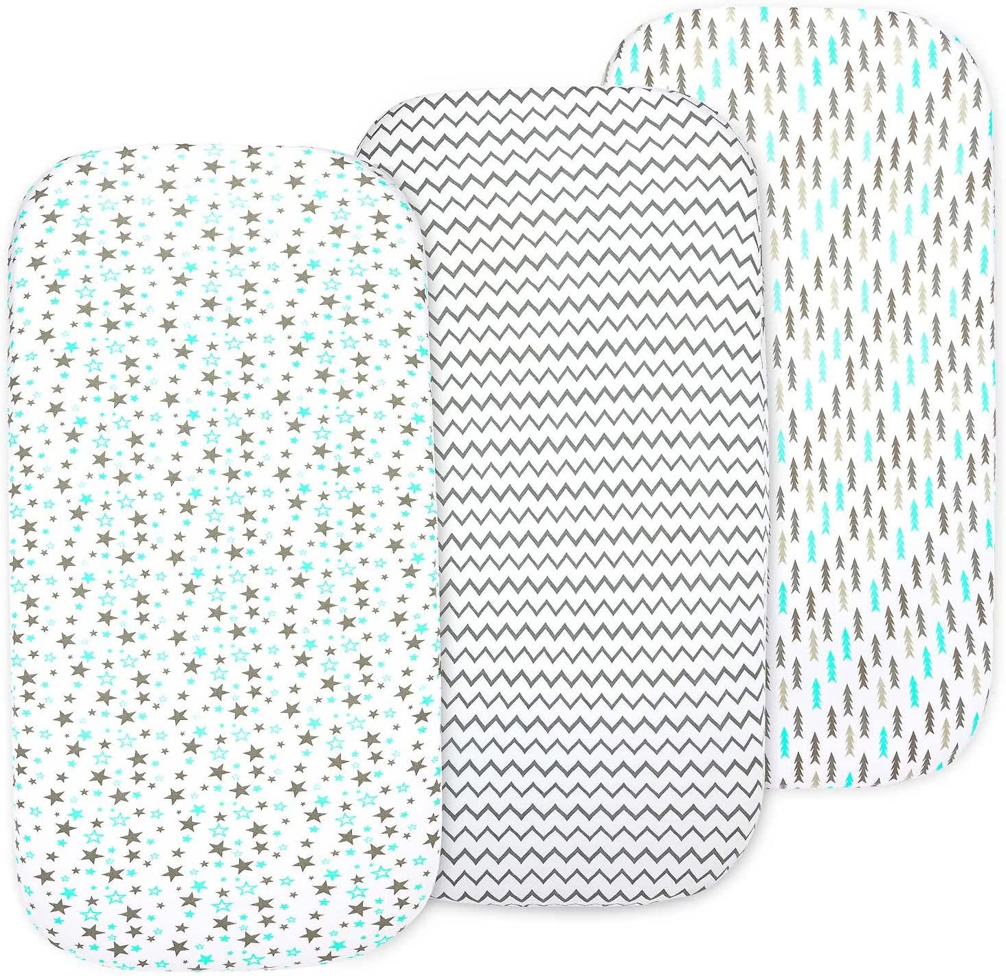 Baby Bassinet Sheet Set for Girl, 3 Pack, Universal Fitted for Oval, Hourglass & Rectangle Bassinet Mattress, Fitted Sheets Size 32 X 16 X 4 Inches
