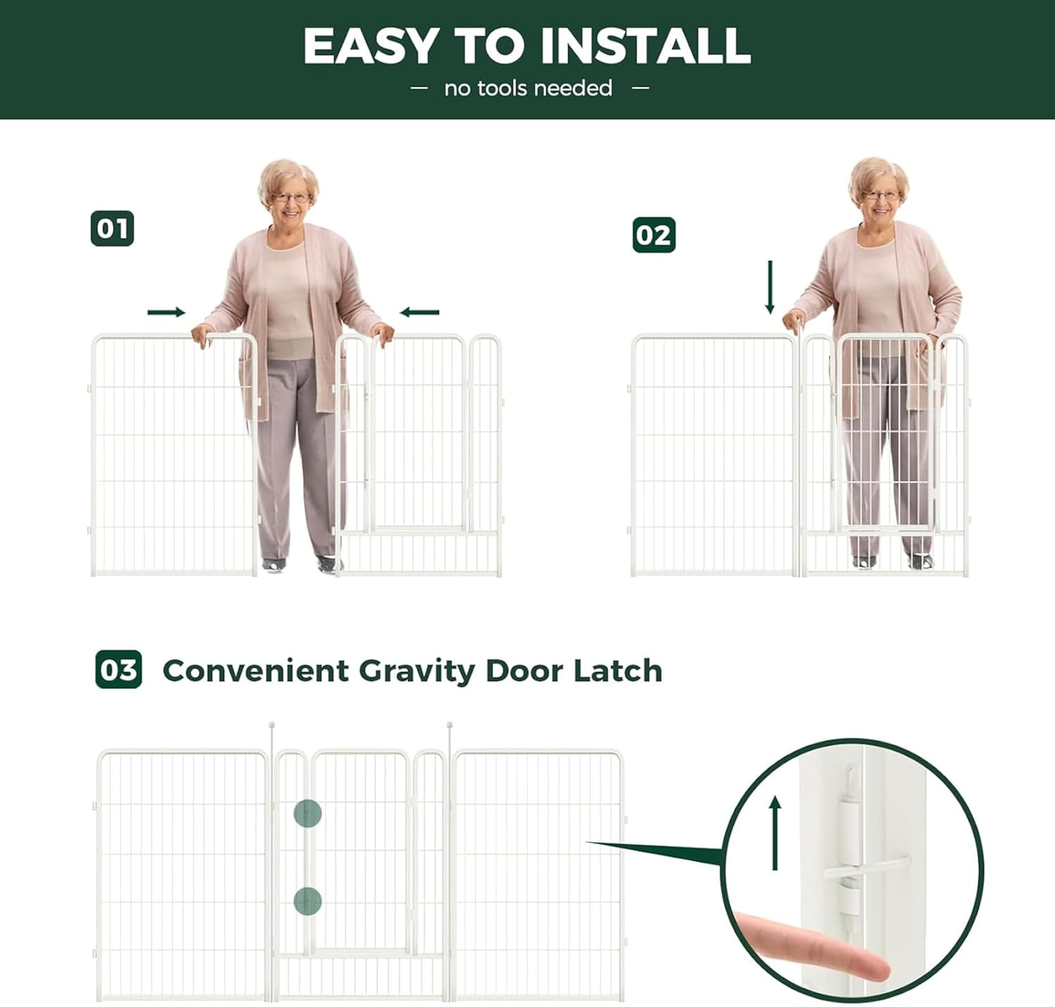 White Dog Playpen, Metal Exercise Pet Playpen for Yard RV Camping, 81Cm Height, 8 Panels Fence image number 2