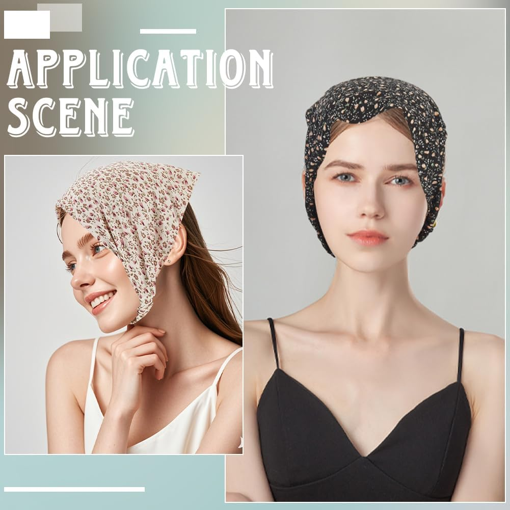 CABODYALS Pack of 2 Floral Bandanas Boho Hair Scarf with Daisy Pattern Headscarf Chiffon Summer Vintage Fabric Elastic Triangular Headbands for Women Bridesmaids Weddings Styling Dress Party image number 5