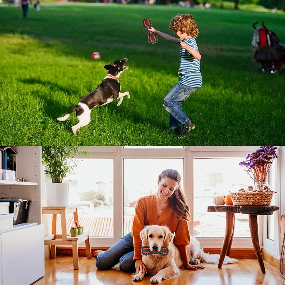 AUSCAT Dog Squeaky Chew Toys, Interactive Rubber Dog Toys for Large Medium Dogs, Dumbbell Shape, Blue and Black (Pack of 2) - Blue image number 5