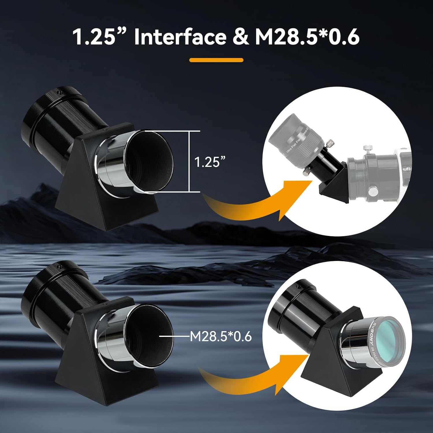 SVBONY SV221 Diagonal Mirror 1.25 Inches, 45-Degree Correct-Image Prism Diagonal Provides Sharp Views That Are Right-Side-Up and Correct Left-To-Right for Refractor Telescope image number 2