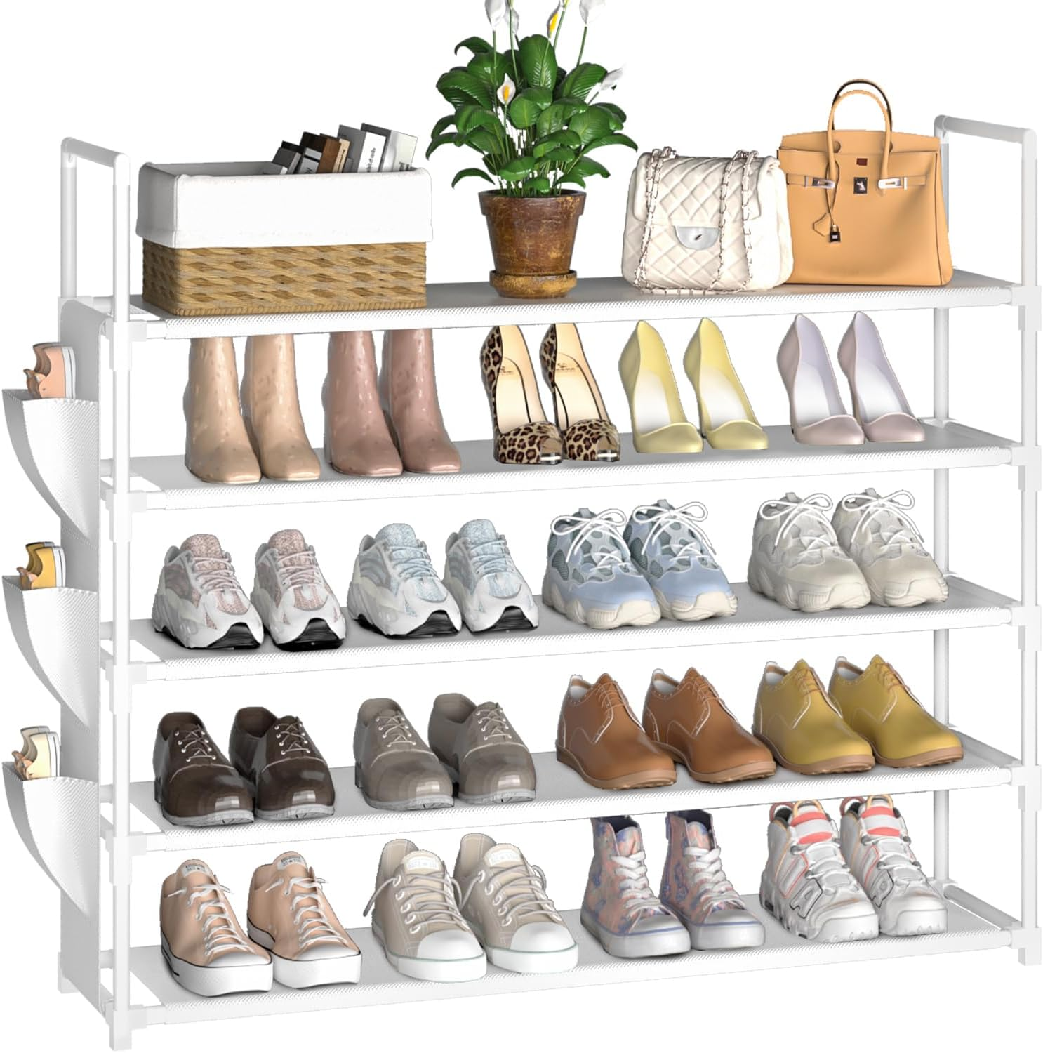 Shoe Rack 5 Tier Shoe Organizer Shoe Storage 20-25 Pairs Black Shoe Rack for Closet Entryway Space Saving Bedroom Garage Door