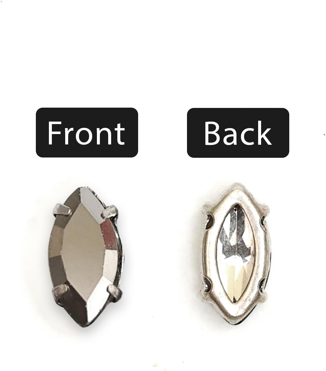 Embroiderymaterial Sew on Gunmetal Colour Eye Boat Marquise Shape Rhinestones in Metal Base Claw Settings for Bling Embellishment 50 Pieces-5X10Mm image number 1