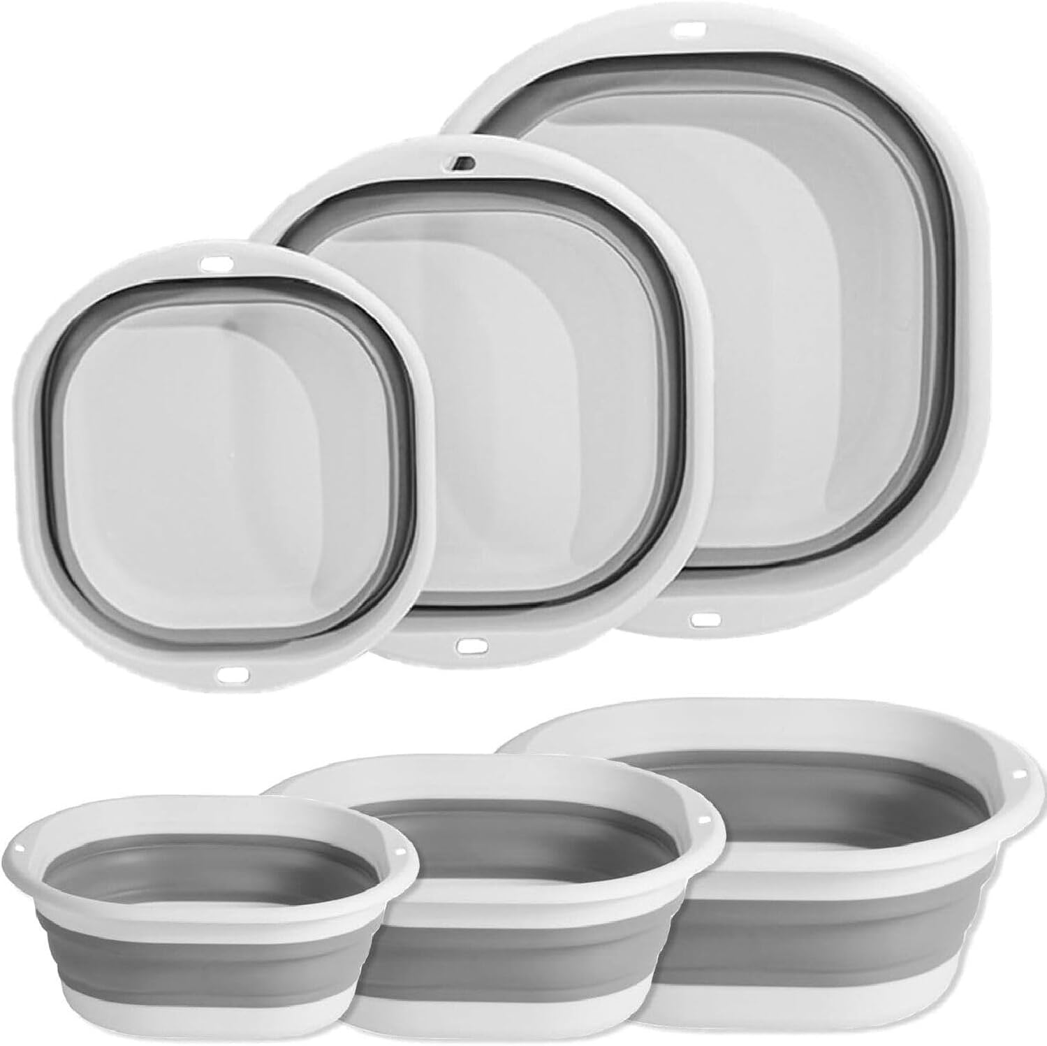 3Pcs Collapsible Wash Basin, Foldable Laundry Tub, Plastic Dishpan, Portable Sink Dish Basin for Washing Dishes, Fruit, Foot Soak, Camping, Picnic, Laundry