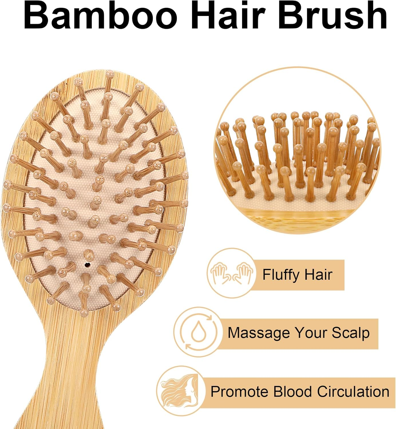 Small Hair Brush, Bamboo Hair Brush with round Bristles for Scalp Massage & Hair Growth, Antistatic Wooden Brush with Ergonomic Handle, Gentle Detangling for Women & Men image number 1