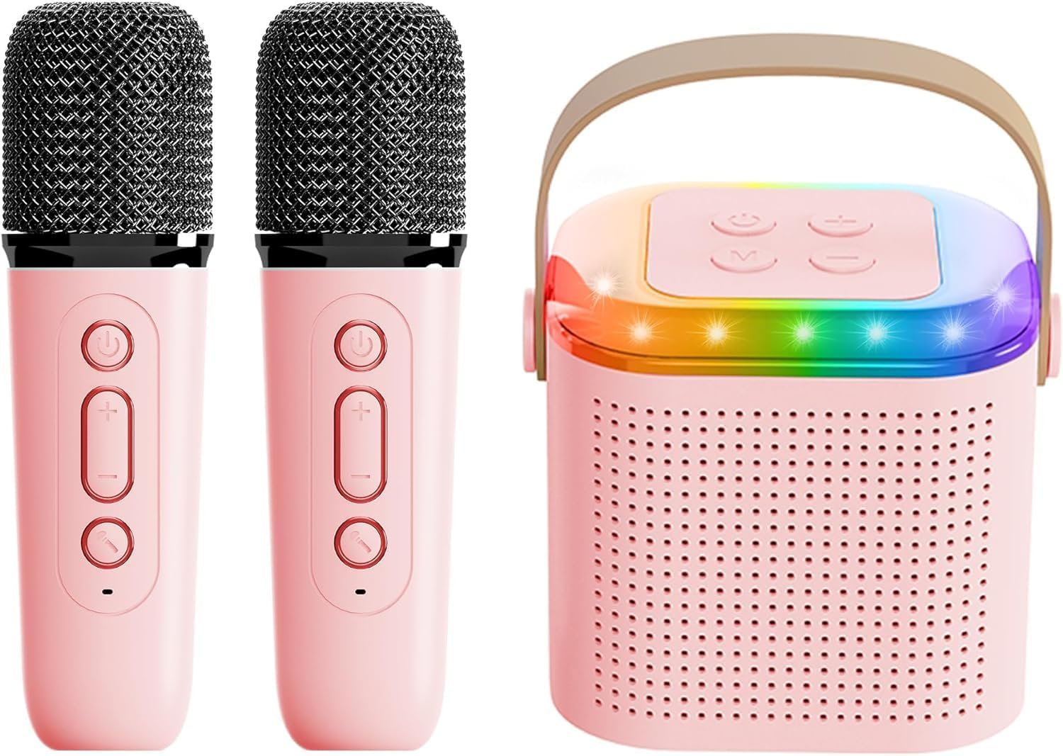 Mini Karaoke Machine,Portable Bluetooth Speaker with 2 Wireless Microphone, Funny Toys for Girls Boy Ages 4-12 Years Old, Led Lights, Gifts for Kids Birthday Christmas Home Party (Pink)
