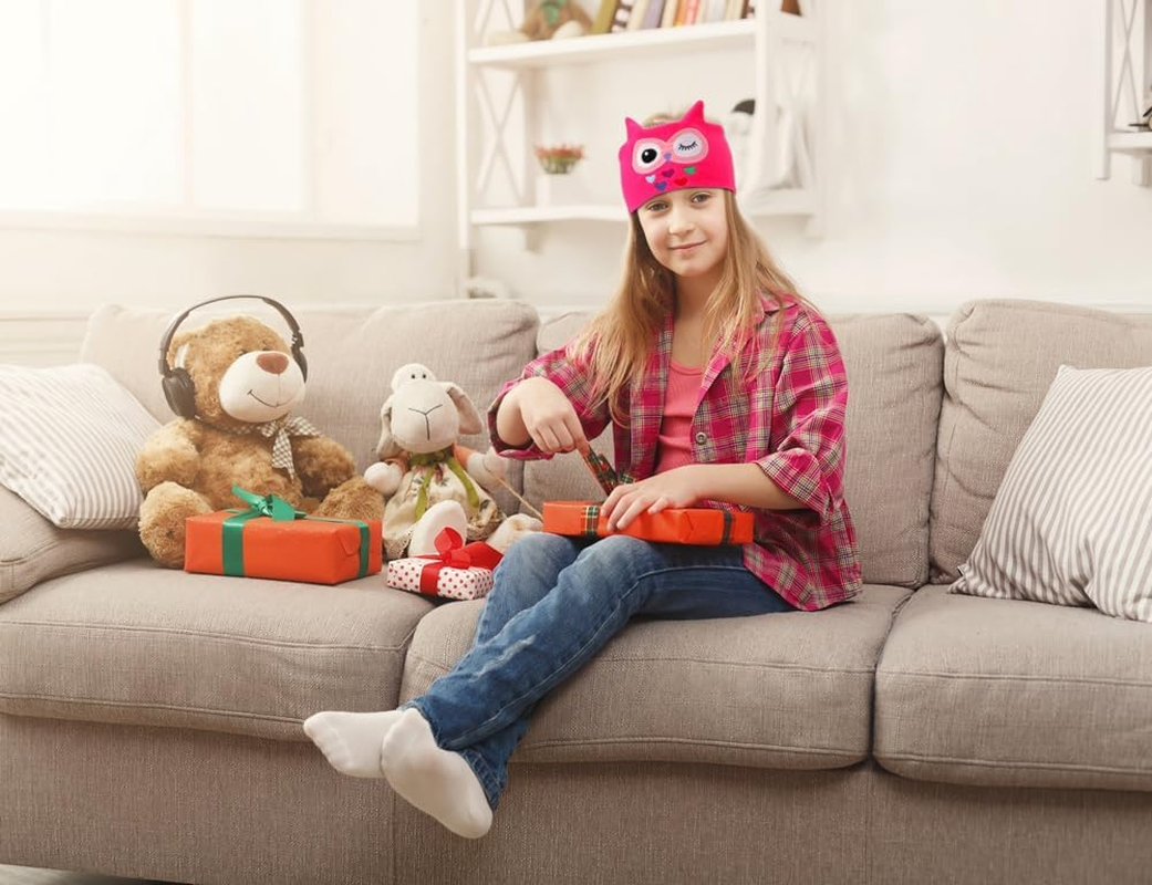 Qinghong Kids Wireless Headphones Headband, Earphones for Children, Bandeau Toddler Headphones with Speakers,Super Soft Headband (Rose Red Owl)