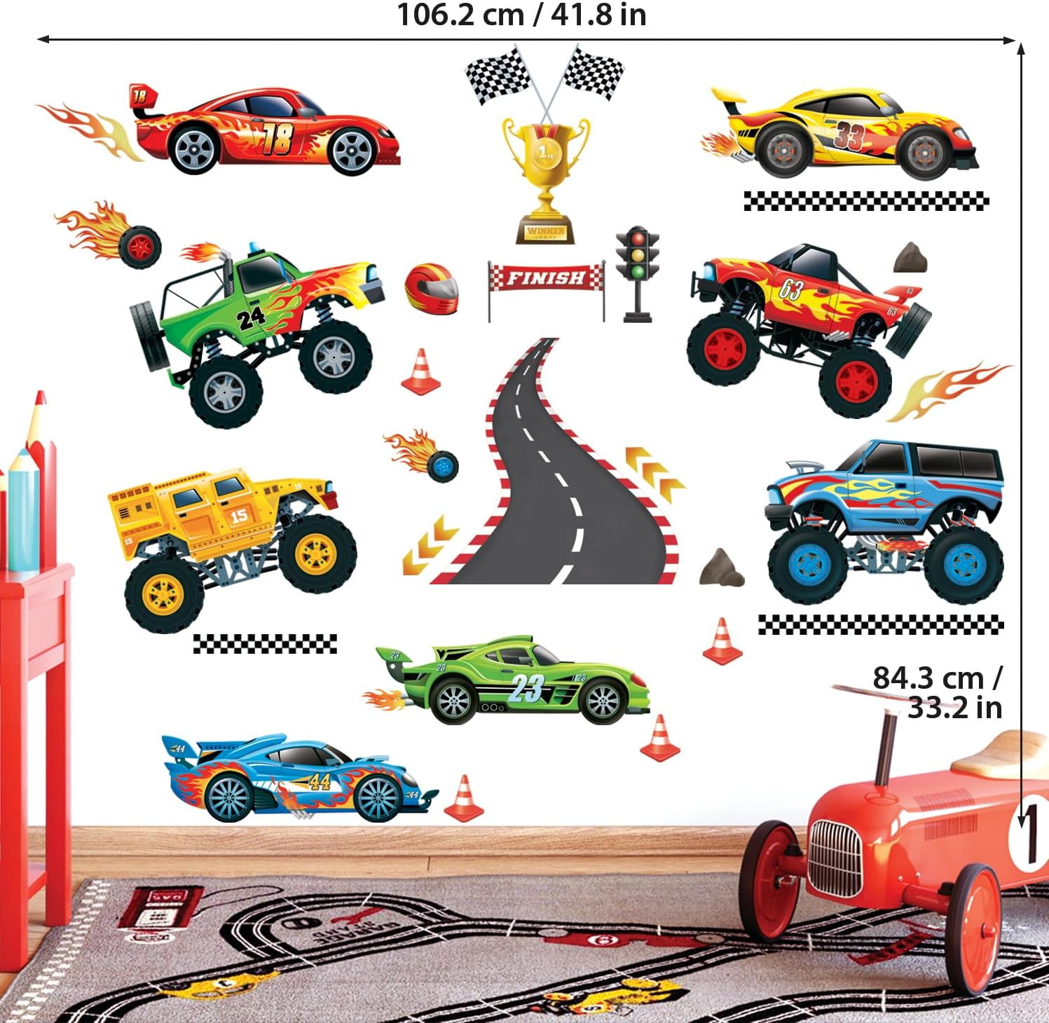 DECOWALL DS9-8083 Racing Car Wall Stickers Boys Decal Vehicles Transports Baby Nursery Kids Bedroom Playroom Bedroom Gift Home Removable image number 3
