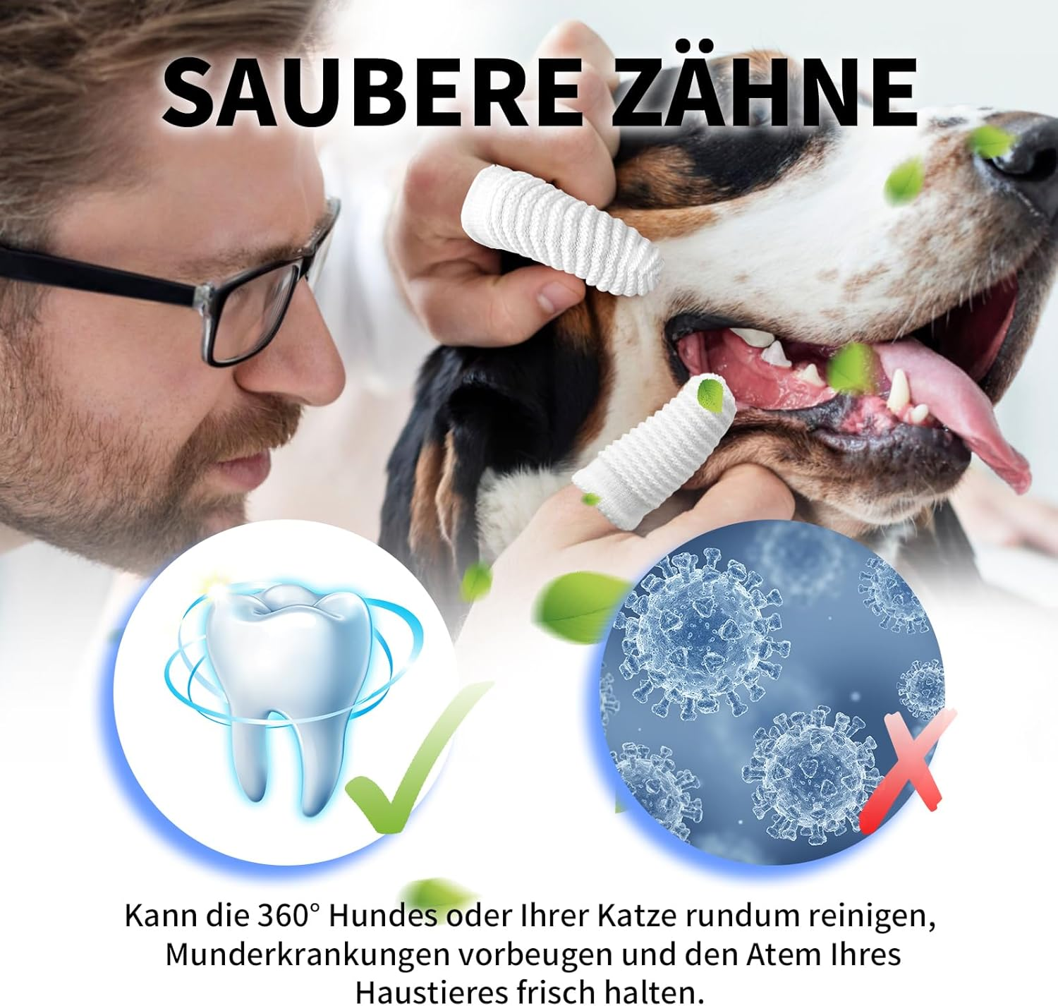 Pet Toothbrush Dog Toothbrush Finger Toothbrush for Dogs Dental Care - Made of Knitted Fabric Reusable, Efficient, Perfect for Dogs and Cats, 360&ordm; Ergonomic Design (Pack of 8) image number 1