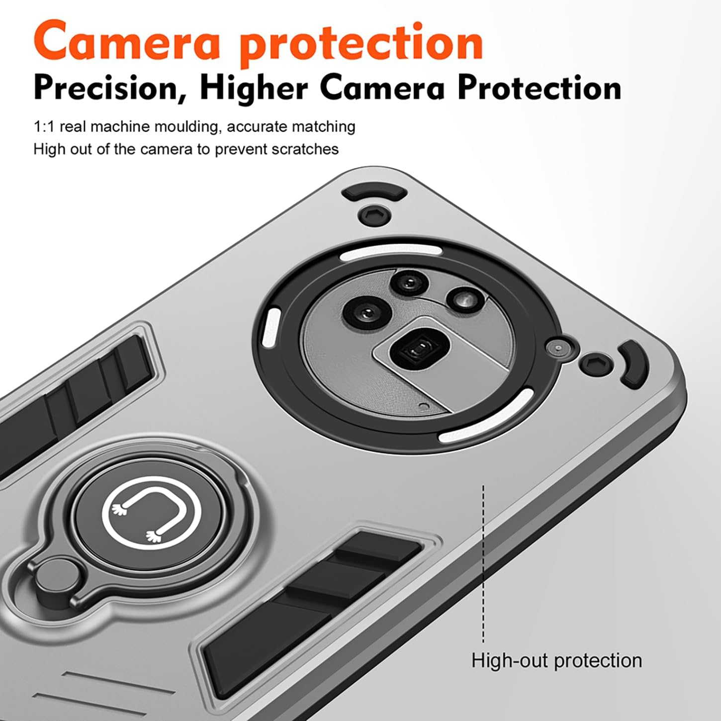 ILING Case for Nothing Phone (3A) Pro, Ultra Thin Matte Texture Hard PC Shockproof Armour Mobile Phone Case, Silicone TPU Bumper Protective Case with Ring Stand and Camera Protection (Silver) - Silver image number 6