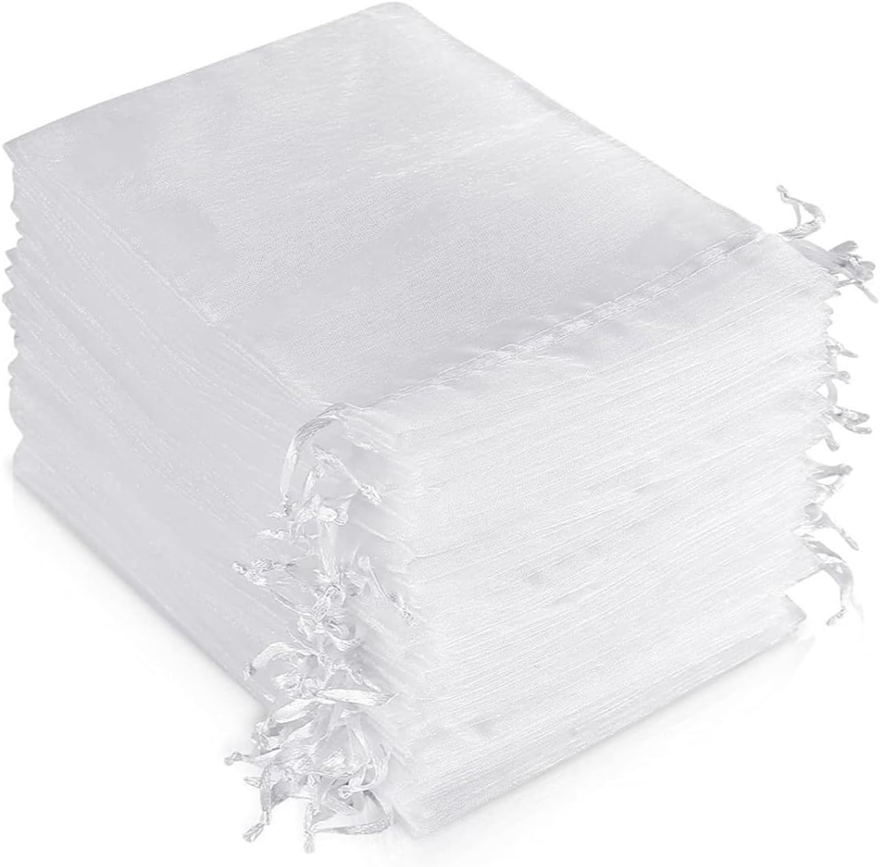 White Organza Gift Pouches, 7X9 CM Small Organza Favour Bags, 100 PCS Wedding Jewelry Bags, Clear Mesh Pouches Perfect for Wedding, Christmas, Birthday, Anniversary