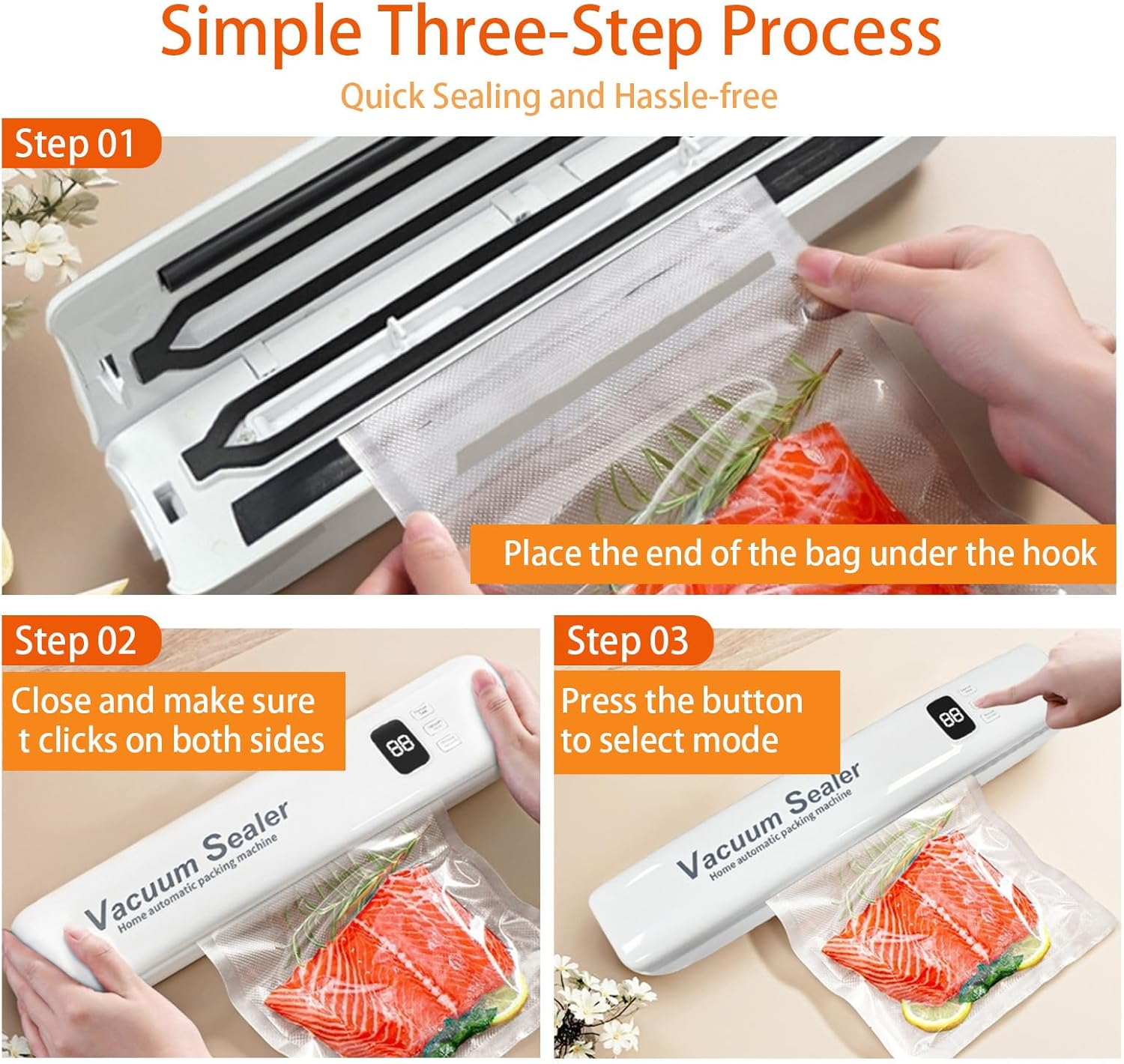 2025 Vacuum Sealer for Food, 60KPA Strong Suction, 3 Modes with Digital Timer, Multi-Functional for Dry/Wet Food, Vacuum Sealing Machine，Multiple Usage and Portable，With 10 Free Vacuum Bags image number 2