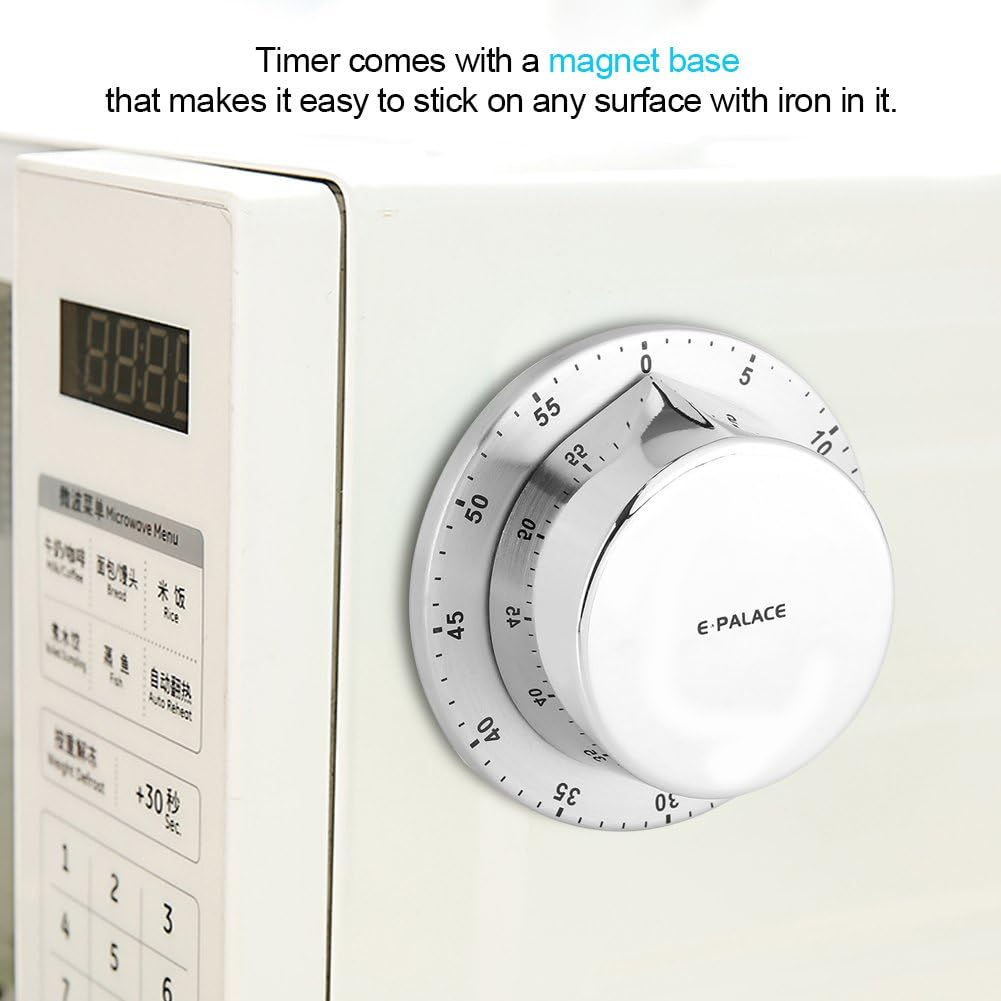 Mechanical Kitchen Timer 60 Minute Timing with Magnet Backing Loud Alarm Stainless Steel Body Mechanical Timer Home Cooking Baking Timer Silver(Silver) image number 4