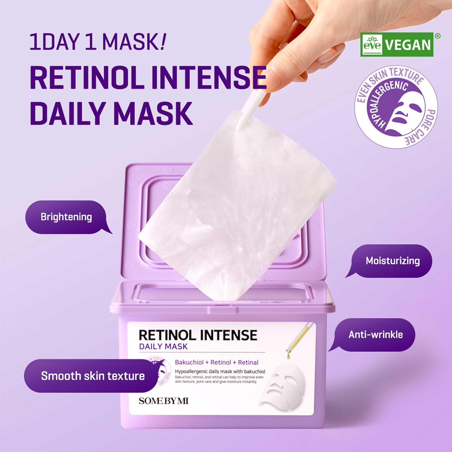 SOME by MI Retinol Intense Daily Mask - 30 Sheets, 11.8Oz - Daily Mild Retinol Vegan Face Mask Sheet for Moisturizing and Glass Skin - Improvement of Skin Texture and Elasticity - Korean Skin Care image number 5