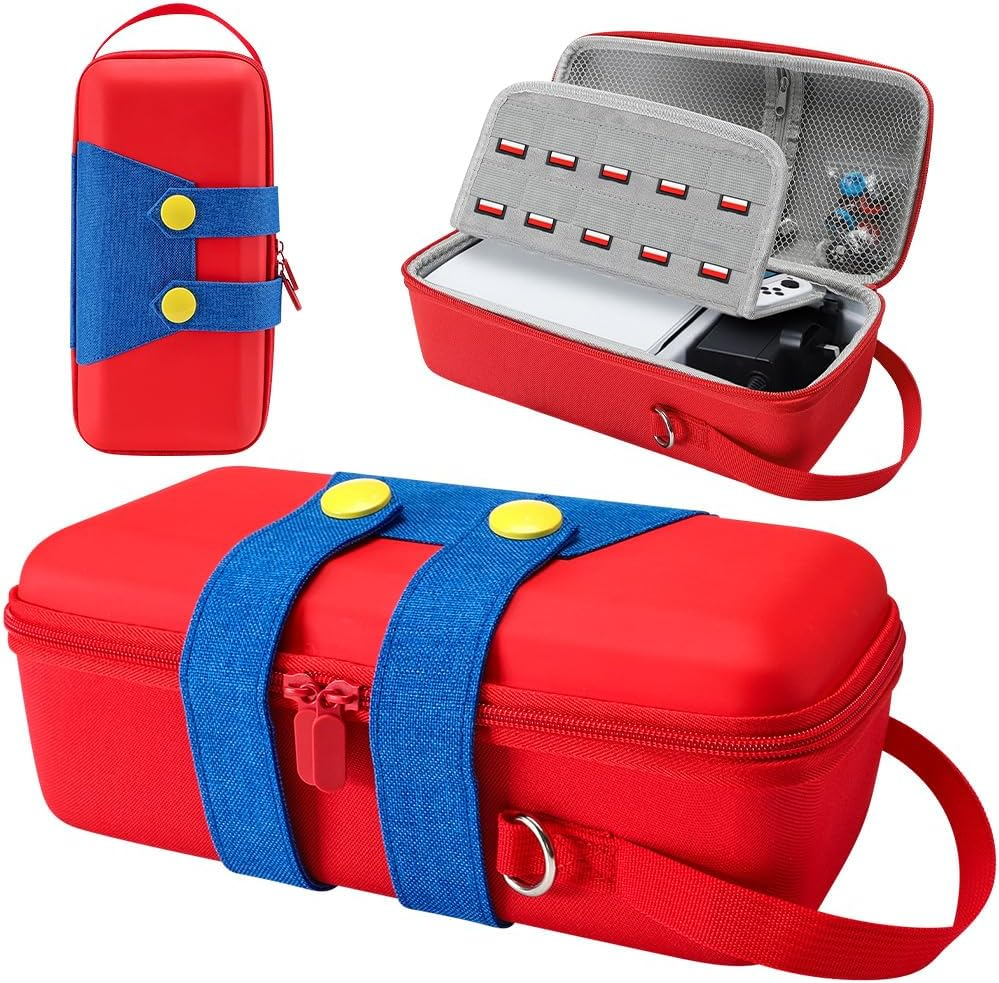 WOTOW Case for Nintendo Switch/Switch OLED, Red Blue Portable Soft Shell Storage Bag with 10 Switch Game Cards Case, Kawaii Cartoon Character Protective Travel Pouch for Console and Accessories image number 5