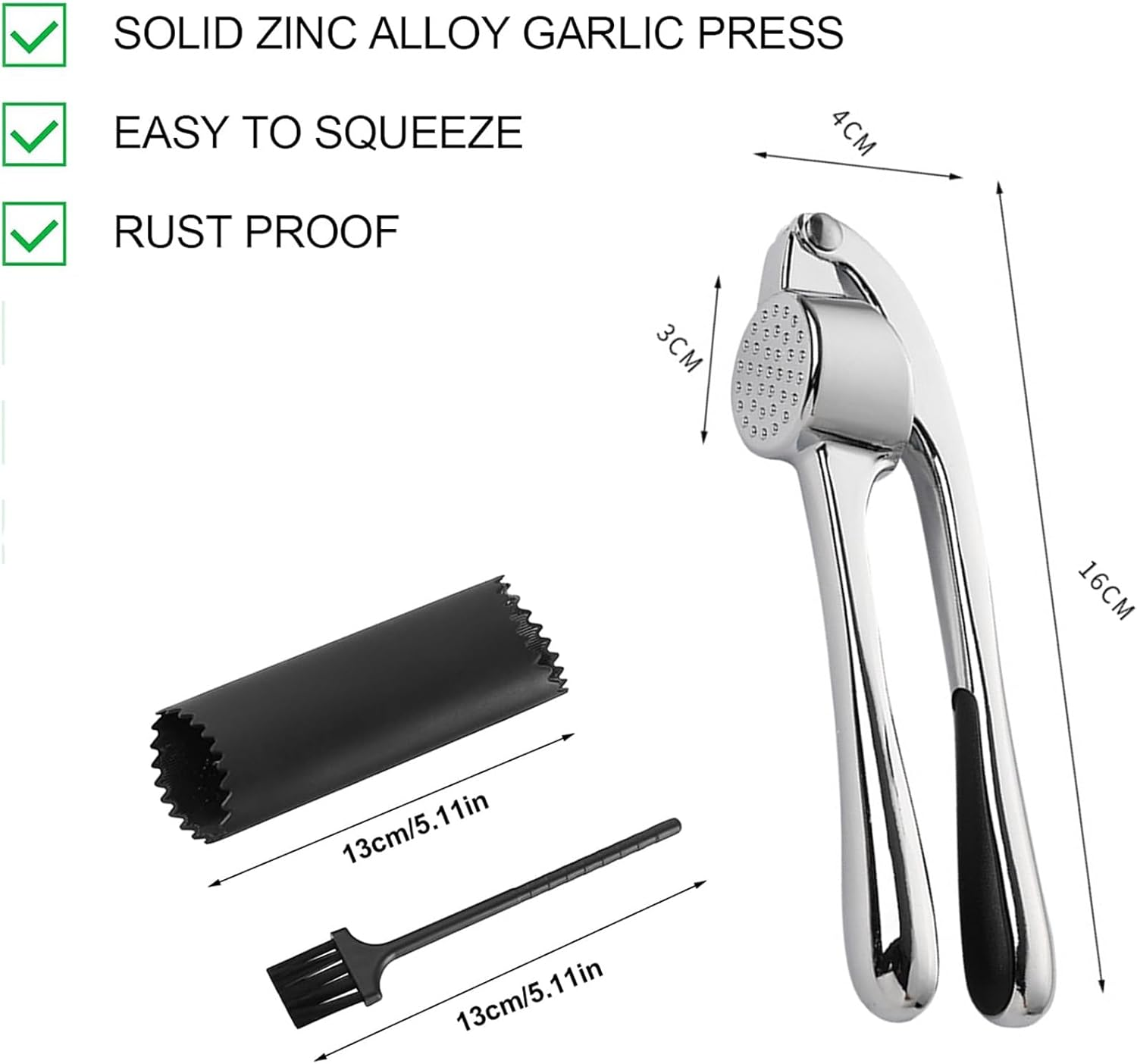 Garlic Press, Garlic Cutter with Garlic Peeler and Cleaning Brush, Garlic Cutter Garlic Press and Dishwasher Safe, Comfortable and Easy to Clean, Zinc, Silver image number 1