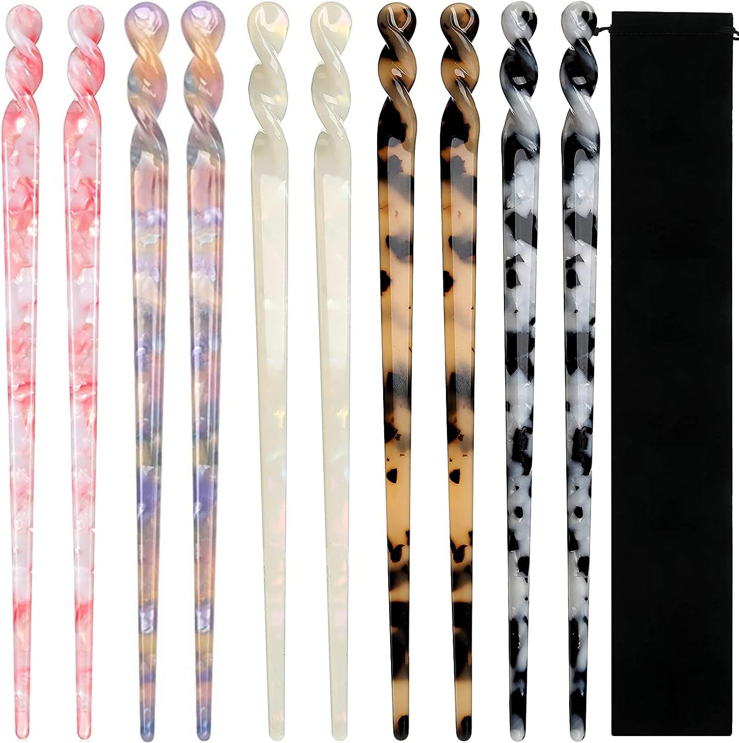 10 Pieces Acetate Hair Sticks Leopard Print Hair Pins, Tortoise Shell Hairpin Vintage Hair Chopsticks Retro Hairpins Disk, Hair Accessories for Women Girls (Vintage) image number 2