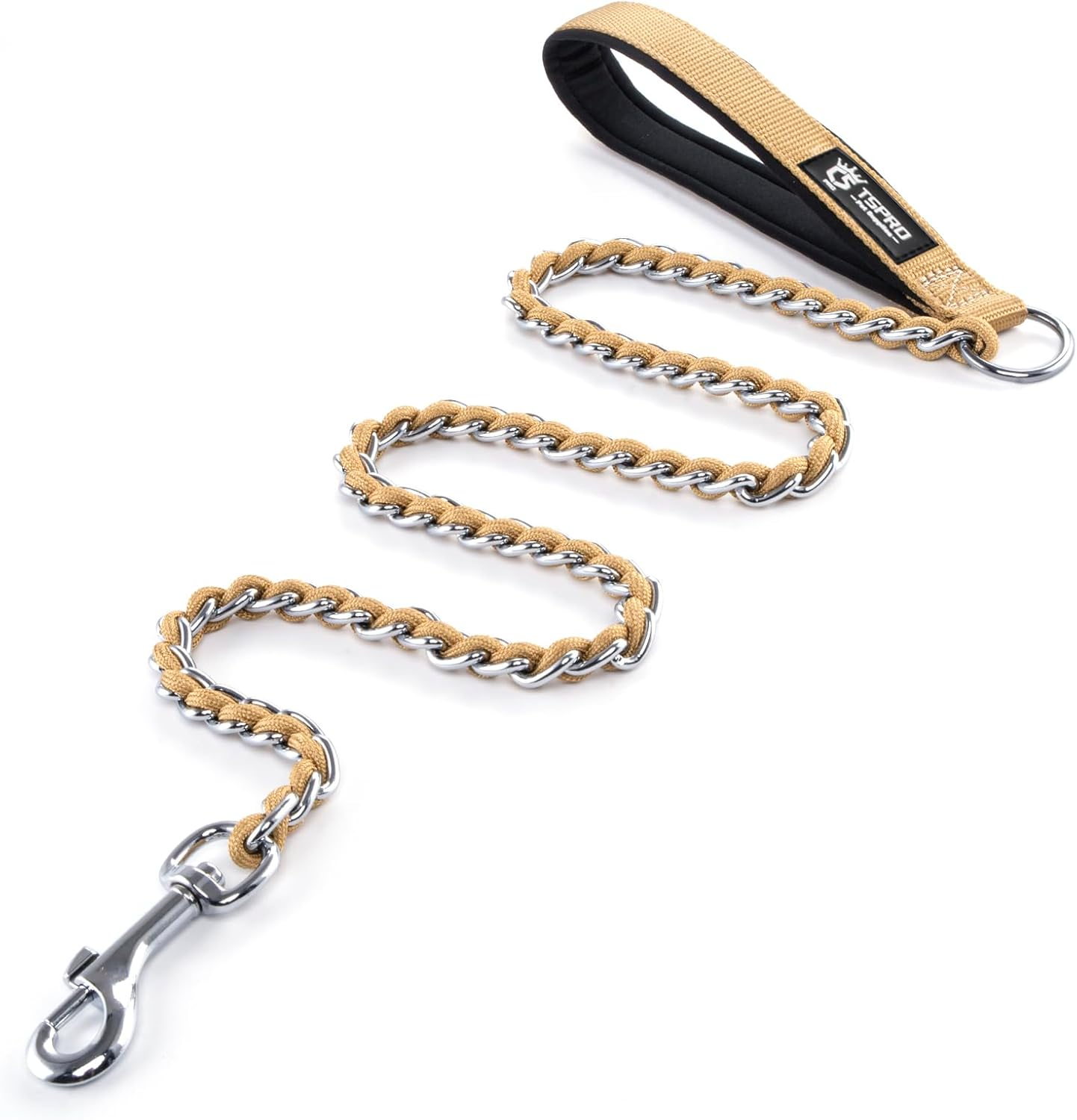 TSPRO Chew Proof Dog Leash Stainless Steel Dog Leash Metal Chain Training Dog Leash with Soft Handle for Medium Large Dog(4Mm,Yellow)