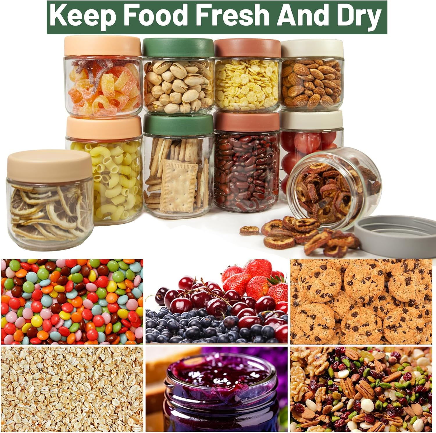 300ML Overnight Oats Containers with Lids,4 Pack Glass Storage Jar Sealing Cover Wide Mouth Mason Food Jar for Overnight Oats Snacks Salad Dressings Fruits Vegetables Yoghurt image number 6