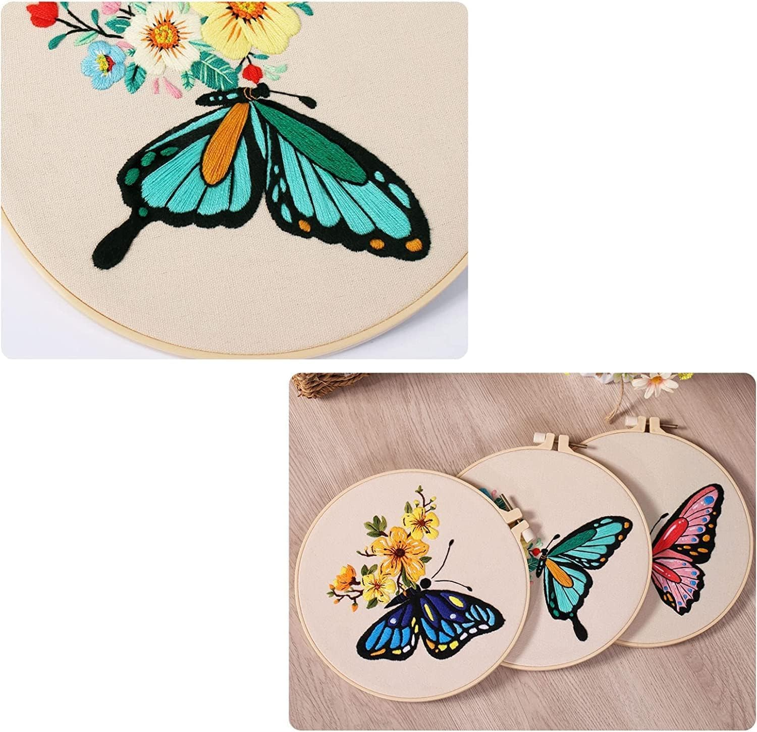 Adults Embroidery Starter Kits - 3 Sets with Cross Stitch Patterns, Hoops & Color Threads - Fun Hobby for Adults & Kids image number 4