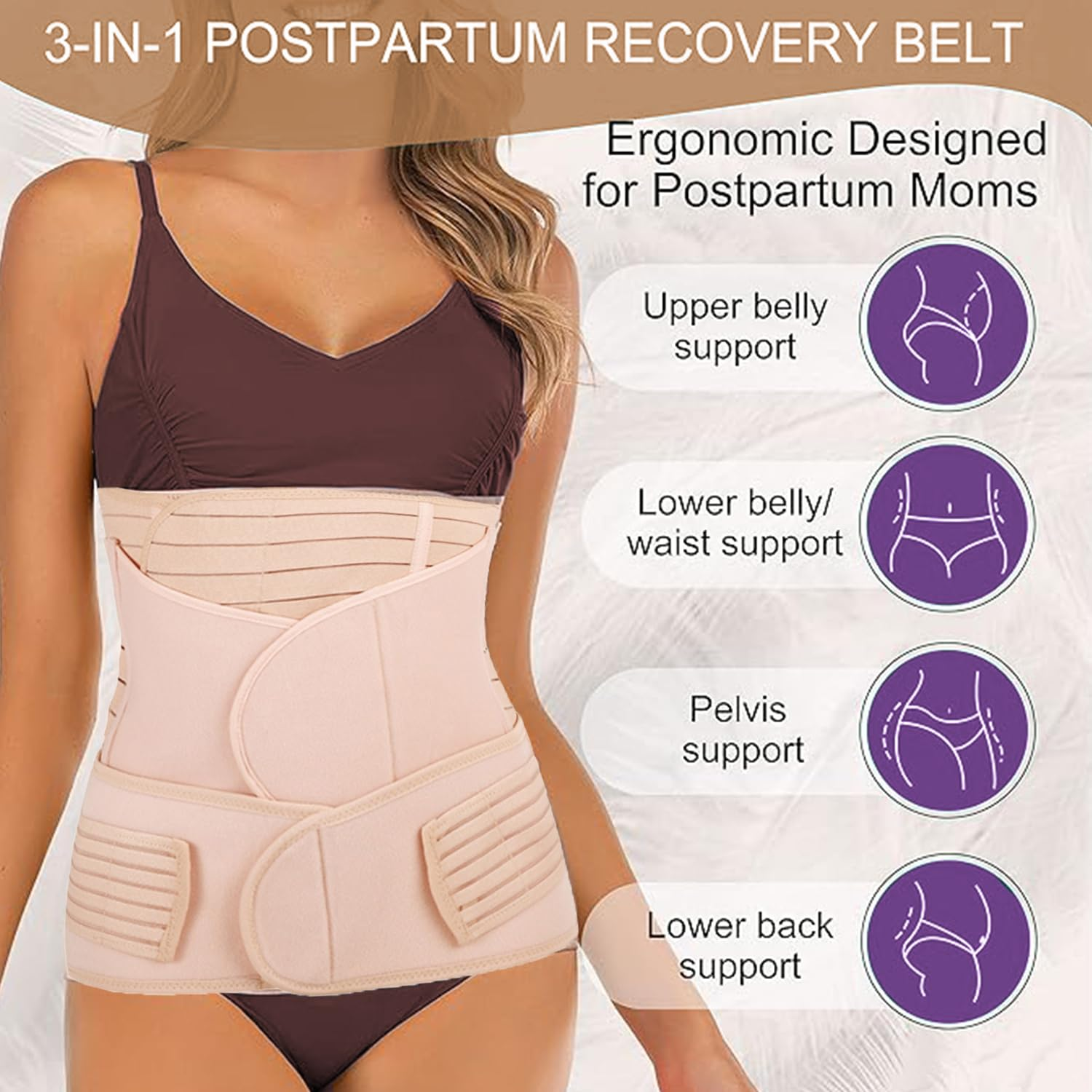 Roczential Three in One Postpartum Support - Restoring Abdominal/Lumbar/Pelvic Belt Shape (Flesh Color) image number 6