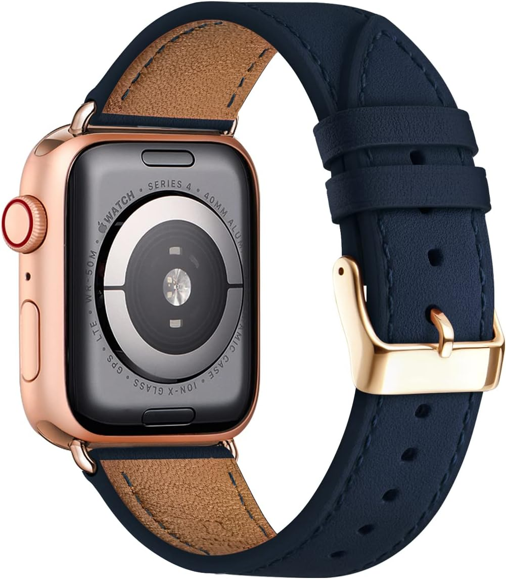 QAZNZ Leather Straps for Apple Watch Strap 40Mm 41Mm 38Mm 42Mm 44Mm 45Mm 49Mm,Men Women Replacement Genuine Leather Strap for Apple Watch Series 8 7 6 5 4 3 2 1 & Iwatch Se,Ultra