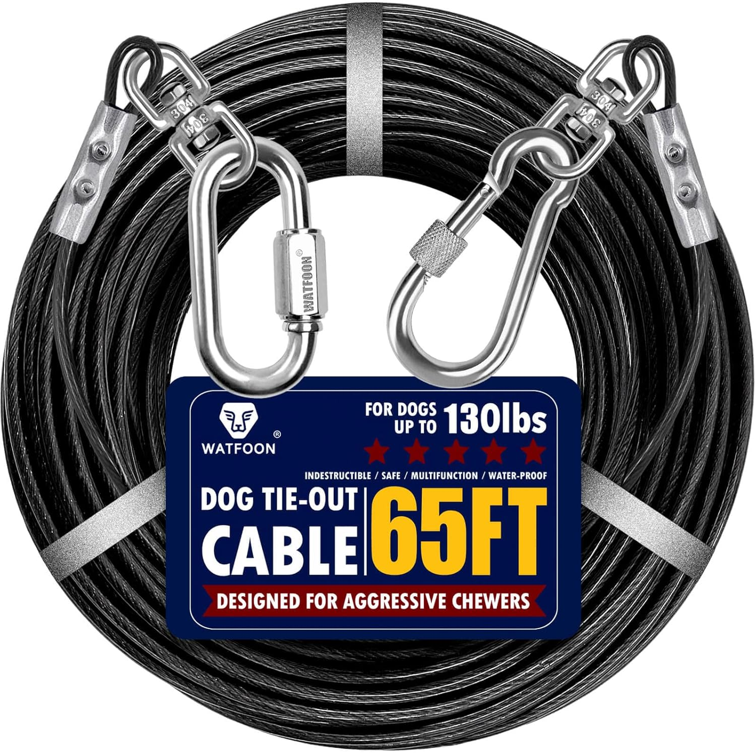 Dog Leads for Yard, 100Ft Tie Out Runner Steel Wire Cable, Heavy Duty Pet Tether Chains for Dogs up to 130 Lbs, Outside, Camping, Park (100Ft-Blue) image number 6