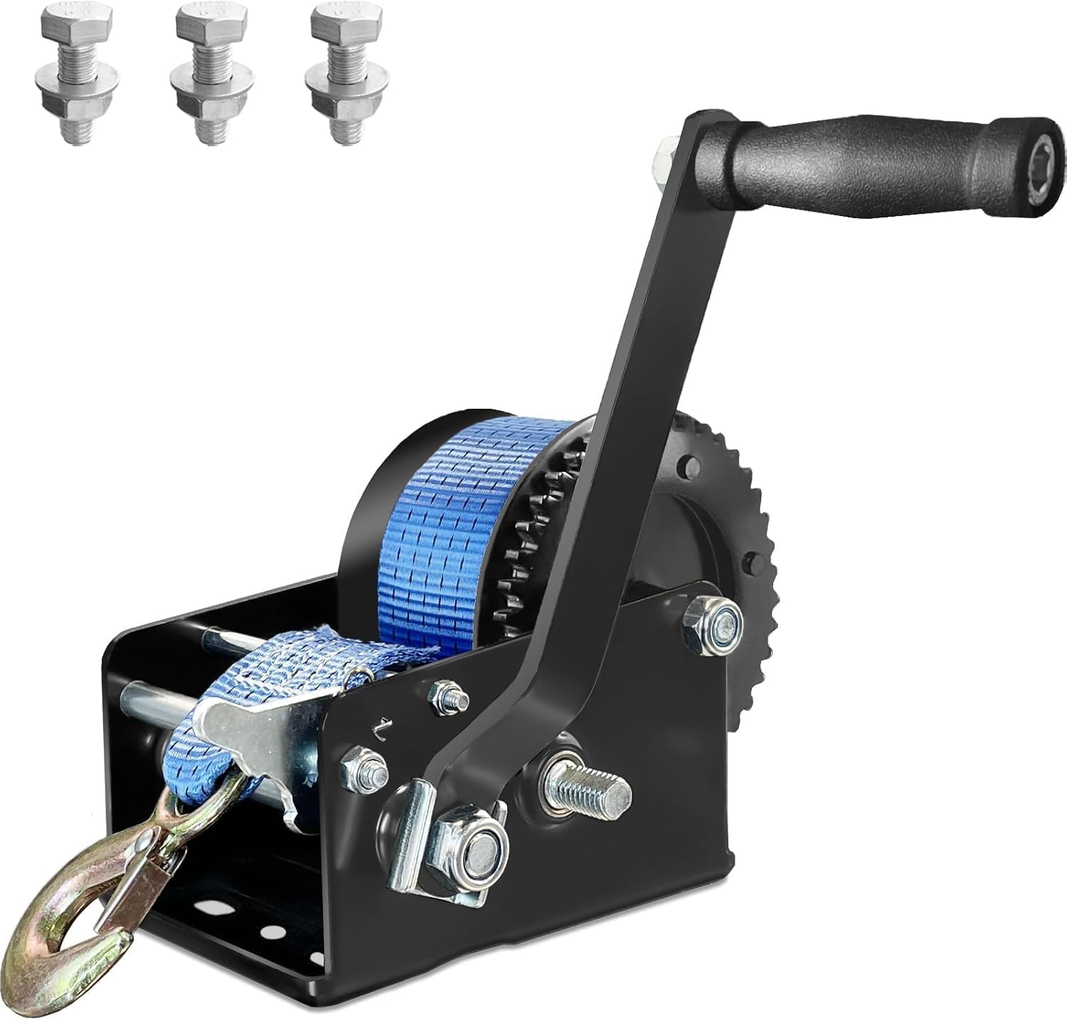 Boat Trailer Winch 3500Lbs/1587Kg with 33Ft(10M) Polyester Strap, Hand Winch Heavy Duty Hook and Comfortable Handle Two Way Ratchet and Two Speed Switchable for Boat Jet Ski Trailer Marine image number 3