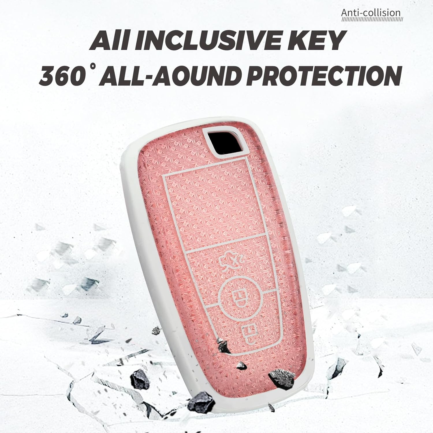 Ontto TPU Car Key Fob Cover Fit for Ford Ranger Everest Transit Custom Kuga Mustang Ecosport Bronco Edge Fusion Key Case Holder Keychain Shell Keyring Bag Bling Protector Accessories Pink 2