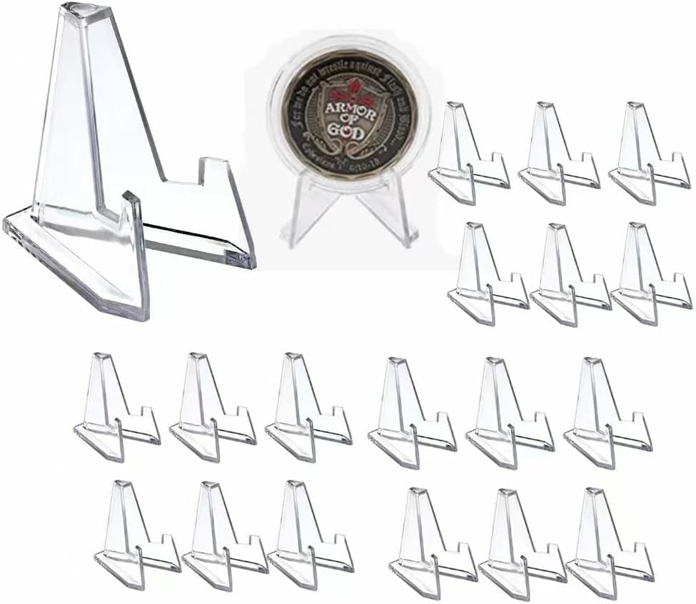 20 Pcs Mini Clear Acrylic Display Stands, 2.12 Inch Coin Display Easel Holder, Multifunctional for Coins, Medals, Cards, Business Cards image number 4