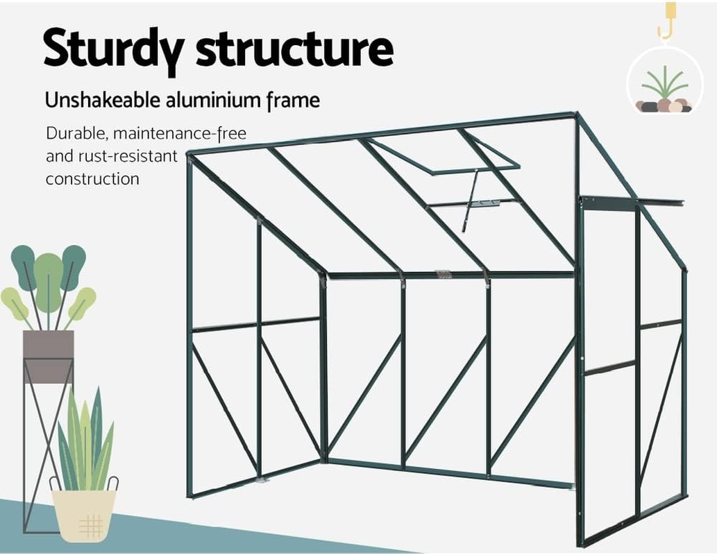 Green Fingers Greenhouse Polycarbonate Green House Mini Garden Shed Gardening Supplies Plant Stand Storage, 252 X 127 X 213Cm Aluminium Frame with Lockable Door and Gutter System image number 6