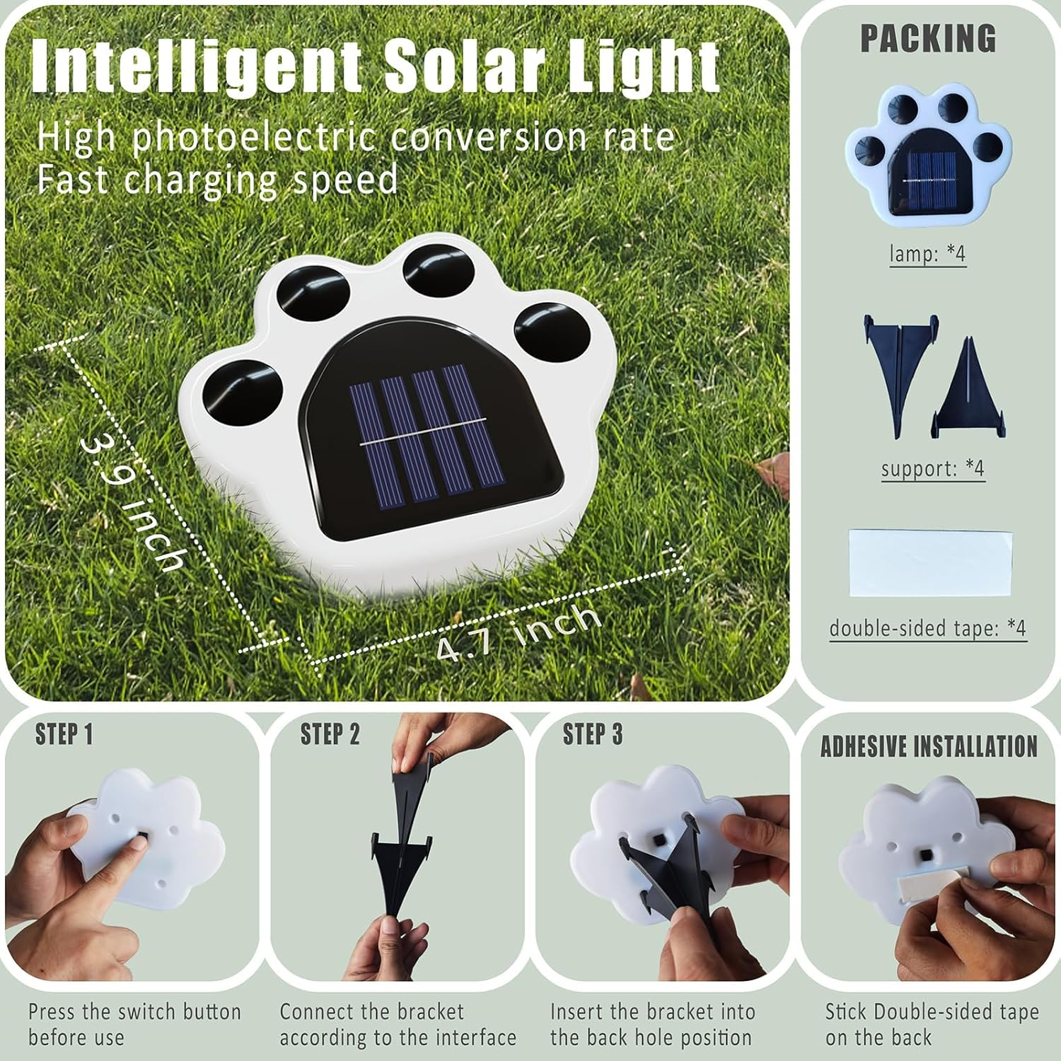 Solar Paw Print Lights Garden Decorative 4 Pack Outdoor Waterproof Dog Paw Print for Lawn Patio Pathway Pet Garden Gifts for Women Mother'S Day