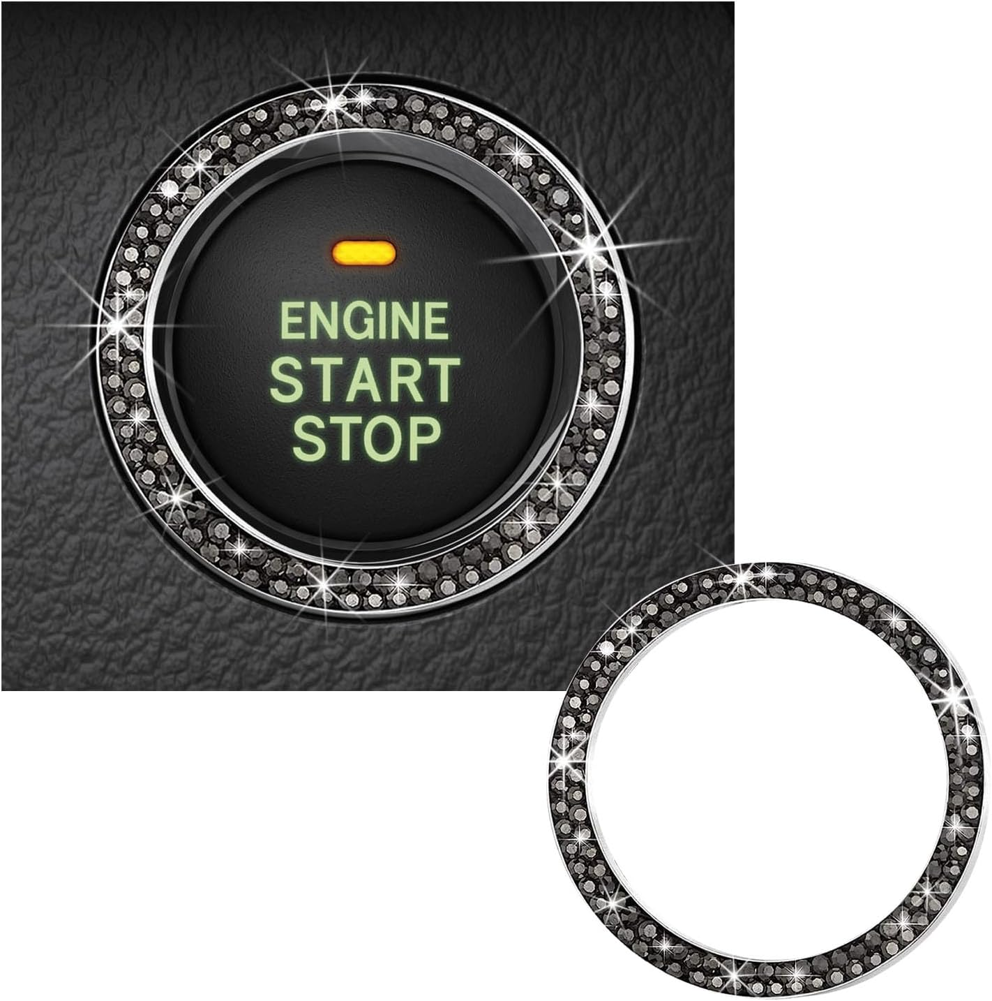 Kewucn Bling Crystal Double Rhinestone Car Engine Start Decoration Ring, Sparkling Push Start Button Sticker, Key Ignition & Knob Ring Decoration, Bling Car Interior Accessory(White)