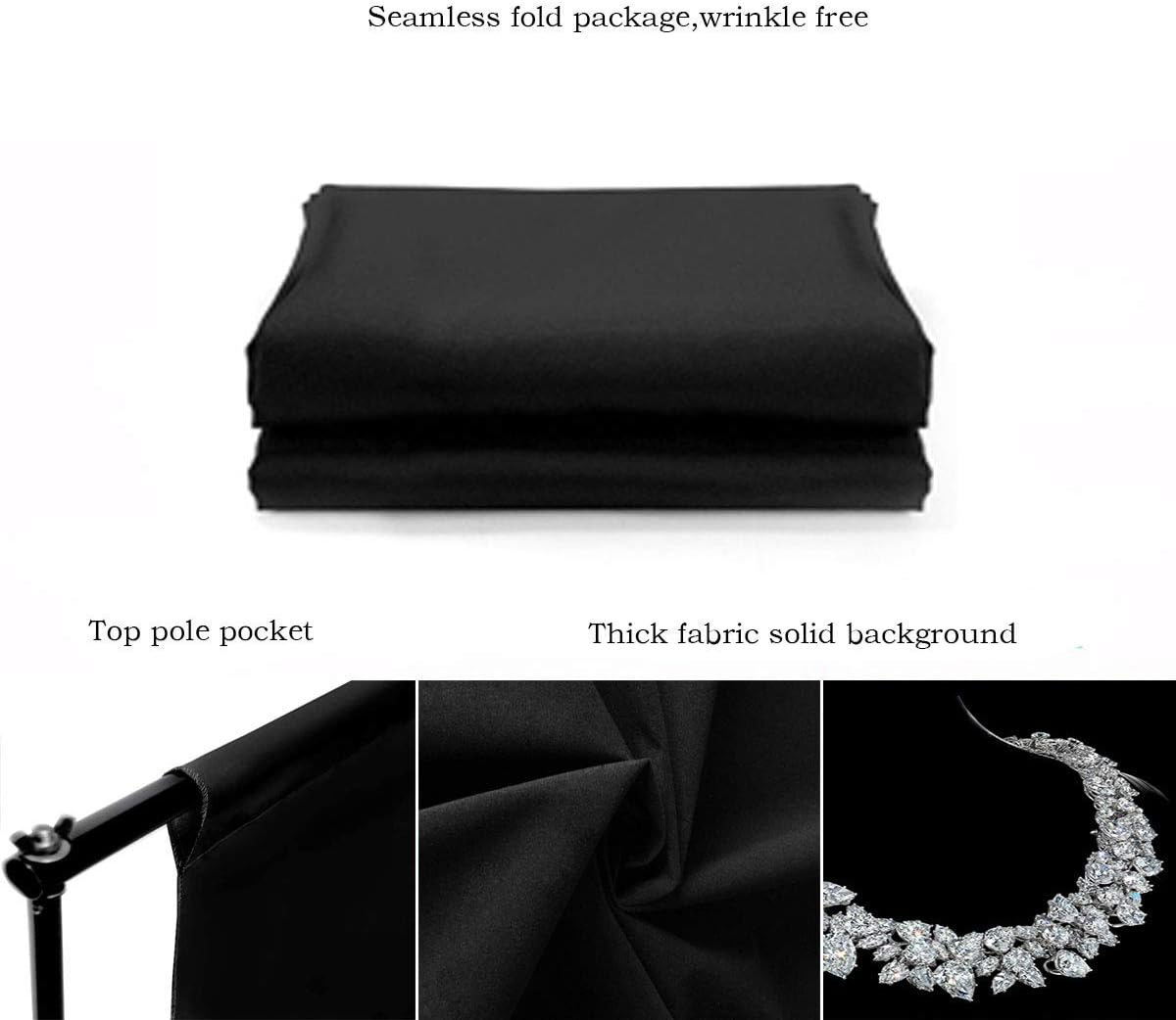 Hmtfoto Black Backdrop for Photography Durable Fabric Background Photo Backdrop Video Photography Studio (5X7Ft, Black)