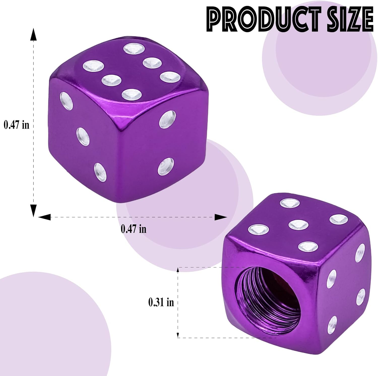 4PCS Dice Style Tire Valve Stem Caps, with O Rubber Ring, Universal Aluminium Alloy Dustproof Tire Valve Stem Covers for Cars, SUV, Trucks, Bikes, Motorcycles, Bicycles(Purple) image number 4