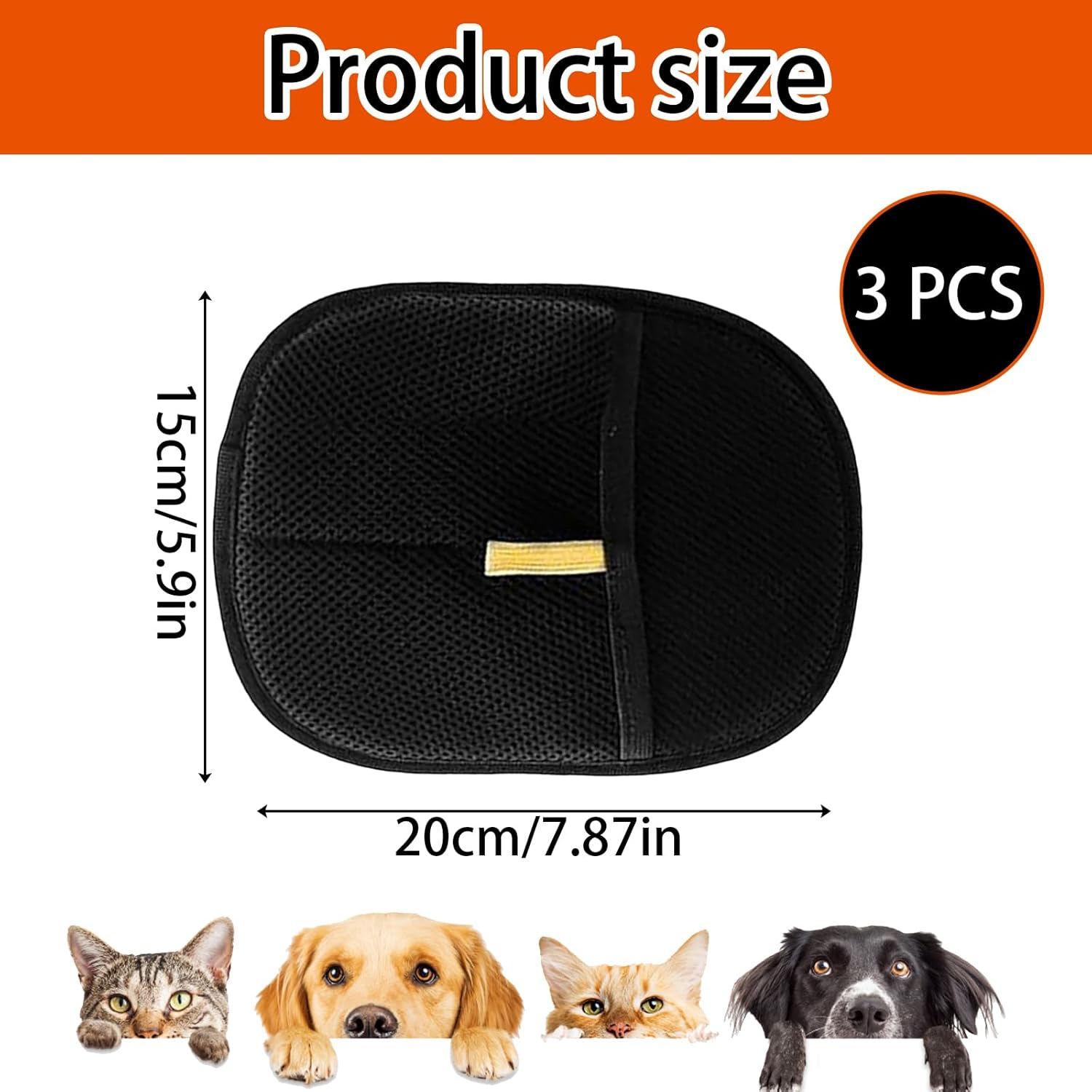 3 Pack Pet Hair Remover Glove, Pet Grooming Gloves for Cats and Dogs, Efficient Hair Removal for Furniture and Clothes, 15X20Cm Black image number 4