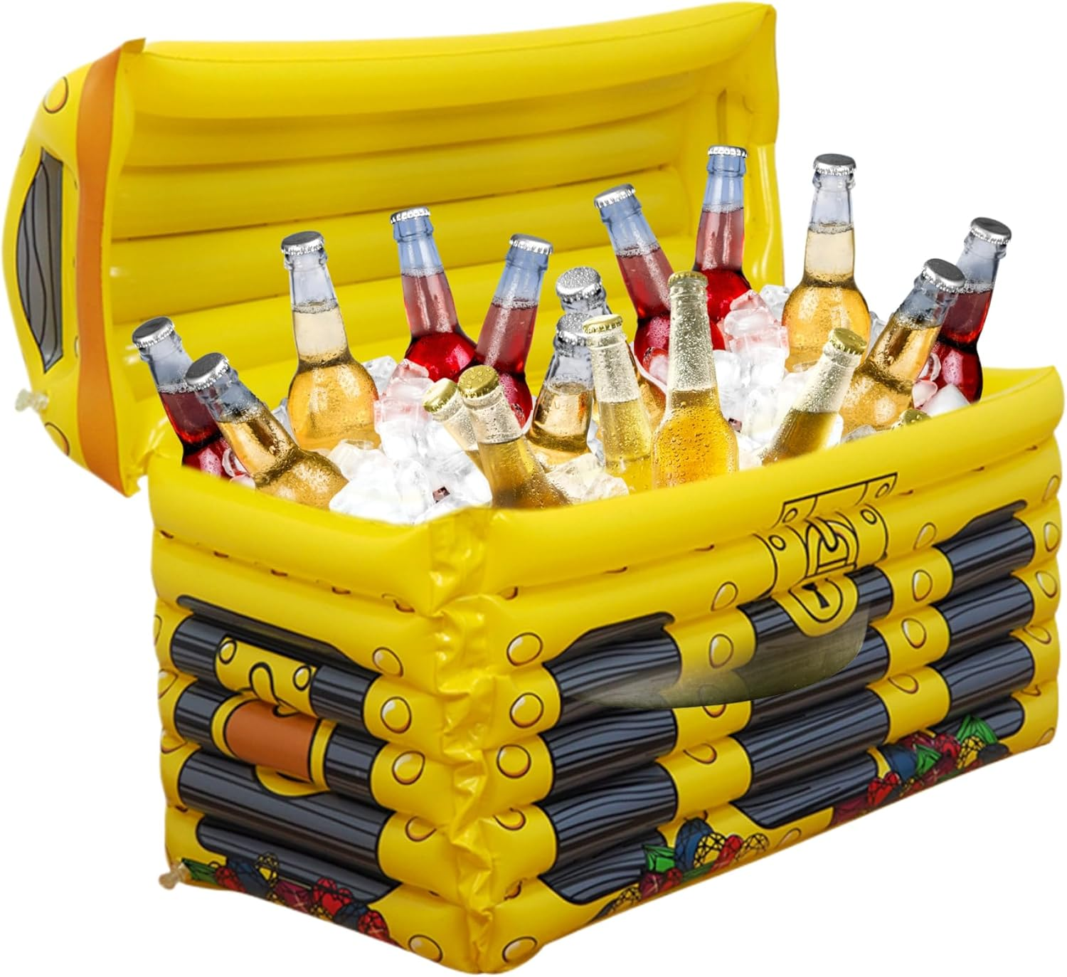Pirate Treasure Chest Cooler 23.6X11.8X15 in PVC Inflatable Cooler with Valve Large Capacity Food Drink for Party Pool Beach Pinic Camping image number 5