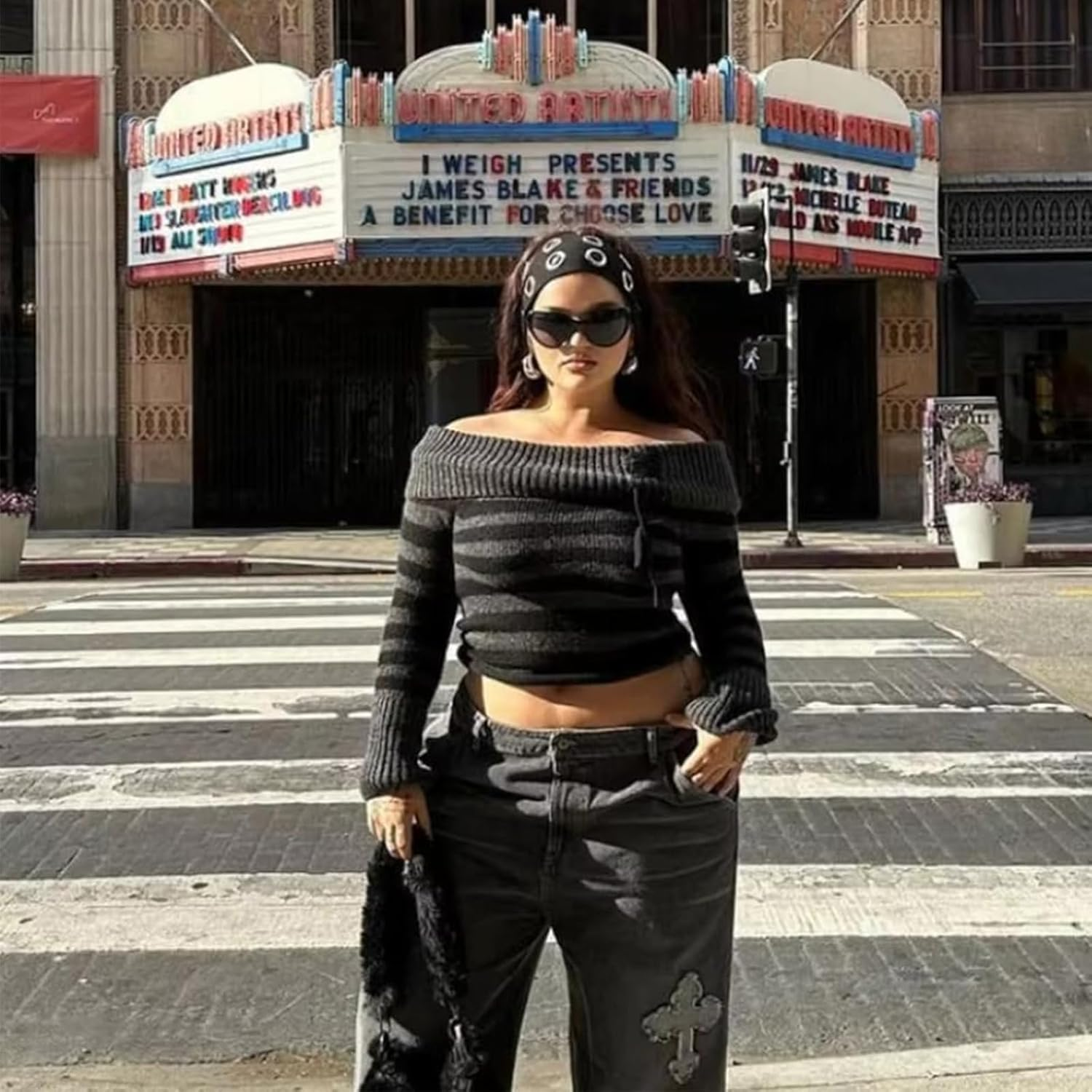 Frauen Hohle &Ouml;sen Elastisches Stirnband Y2K Girls Punk Grunge Wide Hairbands Stretch Casual Hair Accessory image number 1