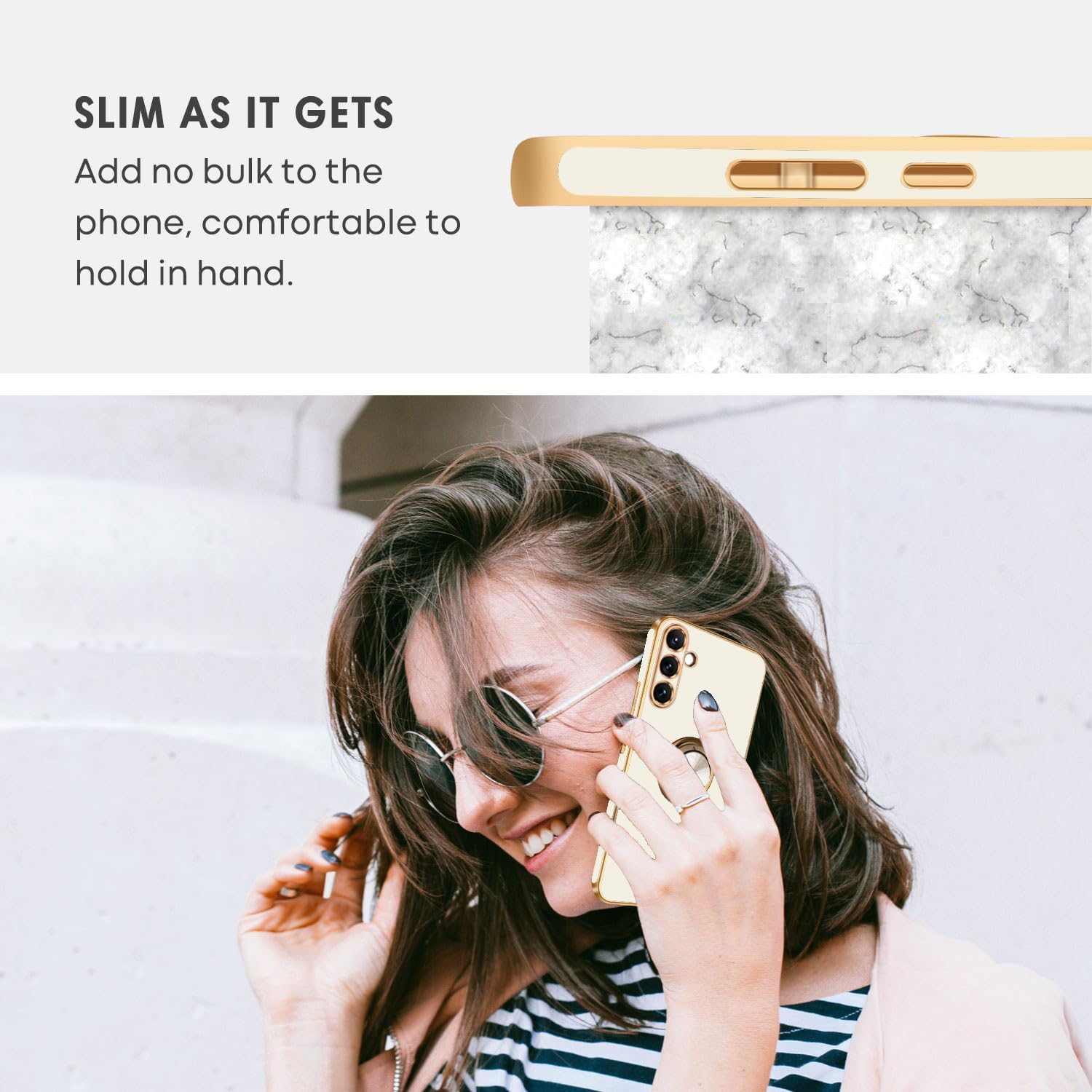 Souligo Samsung Galaxy A56 Case, Galaxy A56 Mobile Phone Case Slim Soft TPU Silicone Case Cover with 360 Degree Ring Holder Stand Stable Scratch-Resistant Case for Samsung Galaxy A56 4G / A56 5G White image number 5