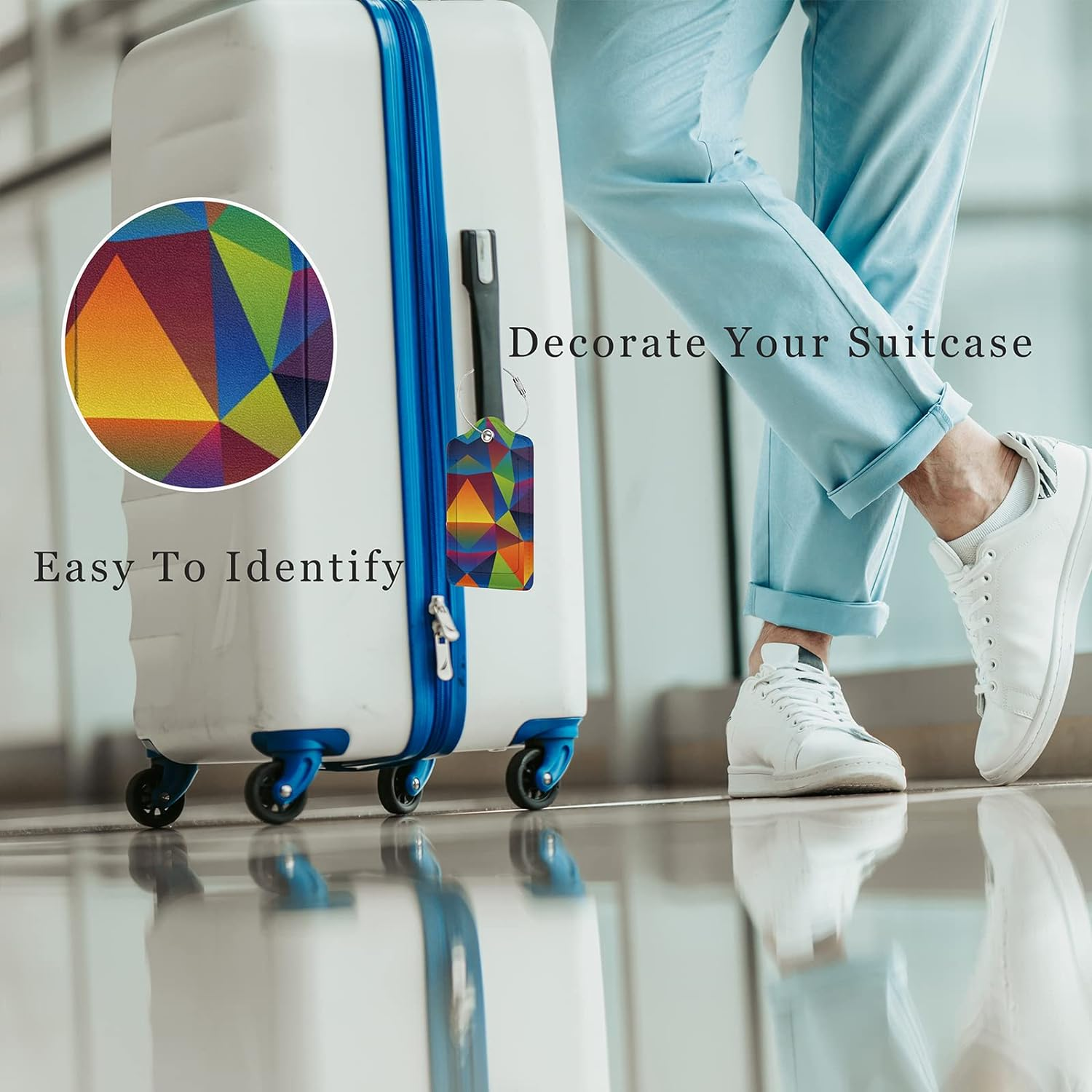 2 Pack Luggage Tag for Suitcase, Cute Leather Baggage Tag with Stainless Steel Loop Privacy Cover for Women Girls Bag Travel - Blue image number 5