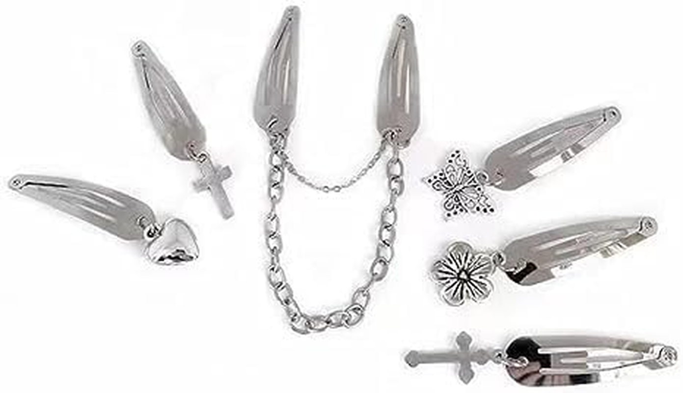 4Pcs Silver Metal Snap Hair Clips Chain Cross Heart Hair Barrettes Clips with Pendant Girls Hair Accessories，Hair Styling Accessories, Hair Care image number 5