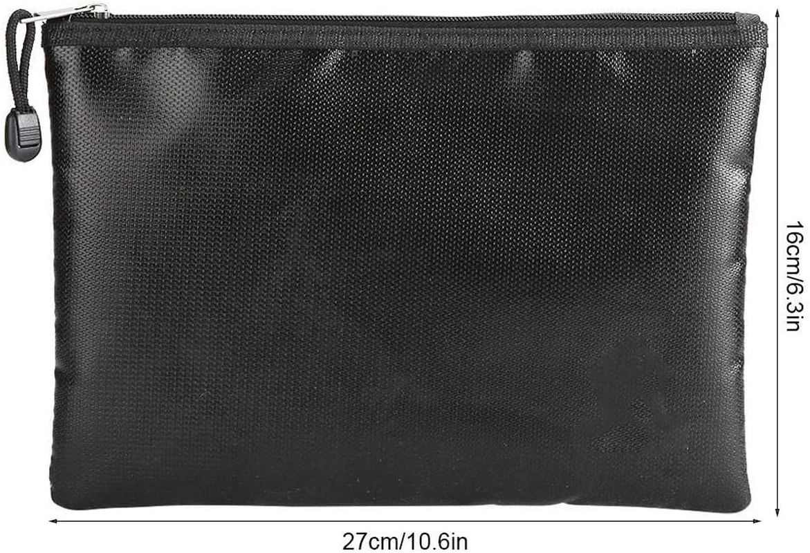 Fireproof Document Bag, 27X16Cm, Silicone Coated Fiberglass, 1000℃ Heat Resistant, Waterproof Storage for Money, Documents, Jewellery, Passport, Black
