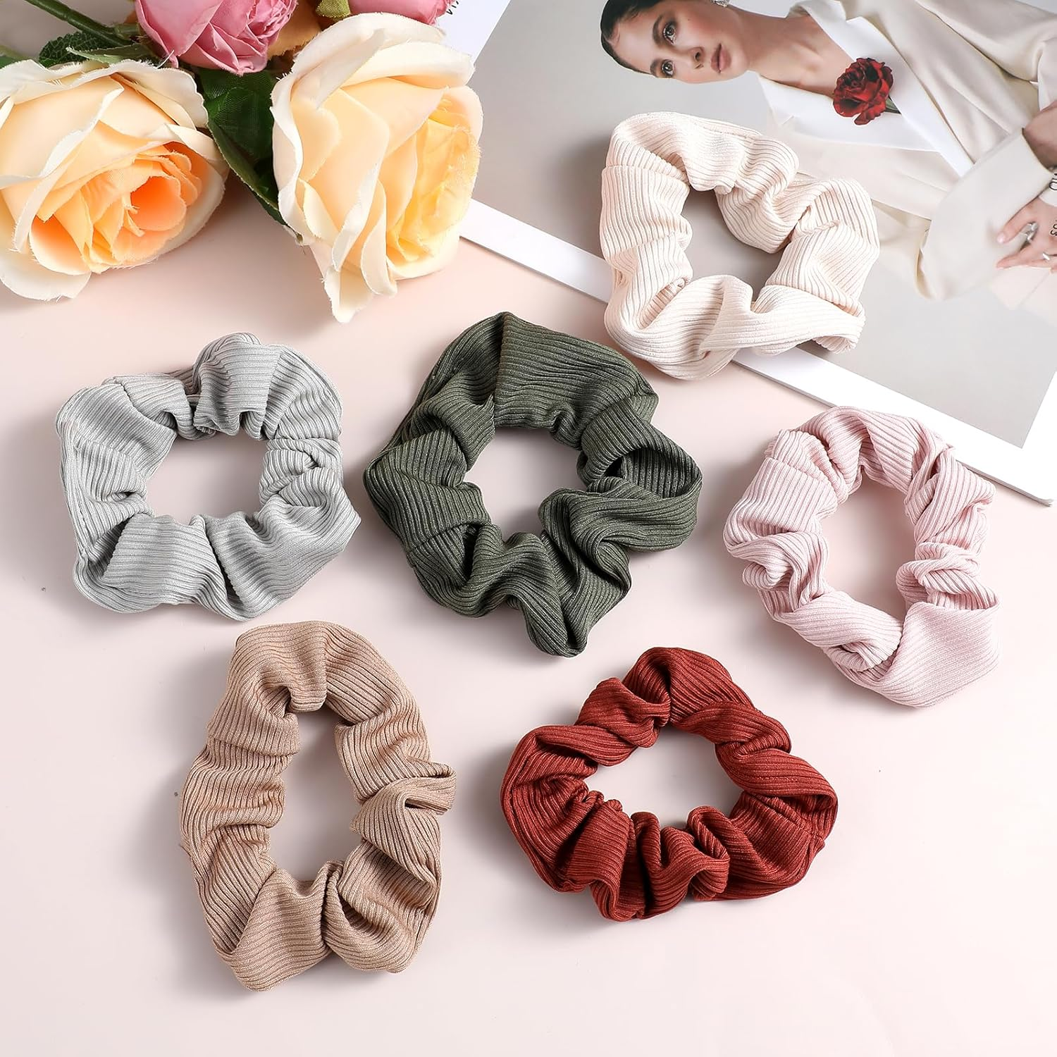 Gjinxi Pack of 6 Hair Bobbles Silk Scrunchies Satin for Women, Soft Hair Scrunchies Elastic Silk Skrunschis Large Hair Bands Ponytail Holder for Women & Girls All Hair Types (6 Colours) image number 2