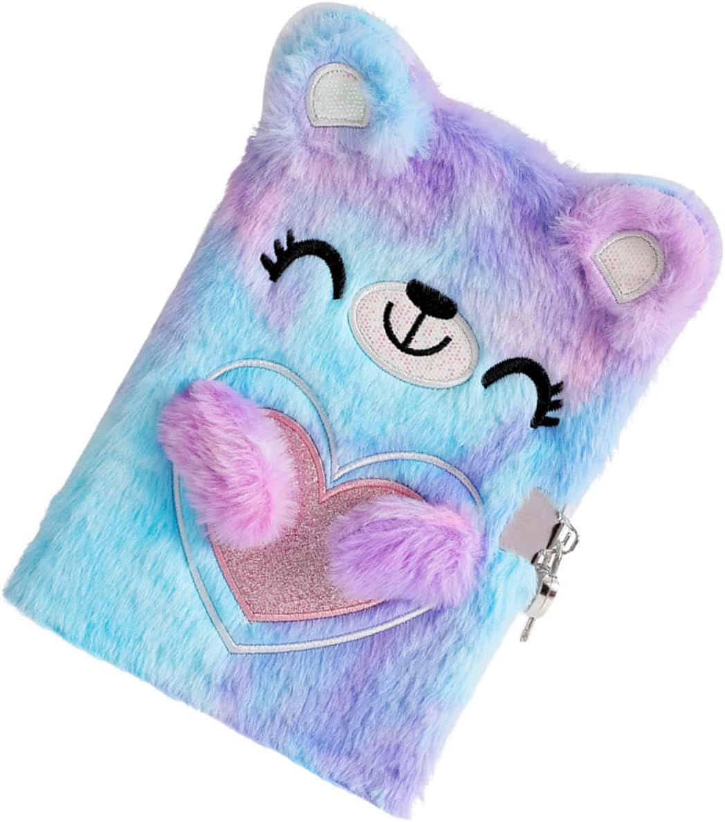 Gadpiparty Notebook with Lock Fluffy Diary Kids Journals for Girls Kawaii Notepad Lockable Notepad Diary with Lock Handbook Notebooks for Girls Cute Notepad Plush Plain Paper Hairy Student