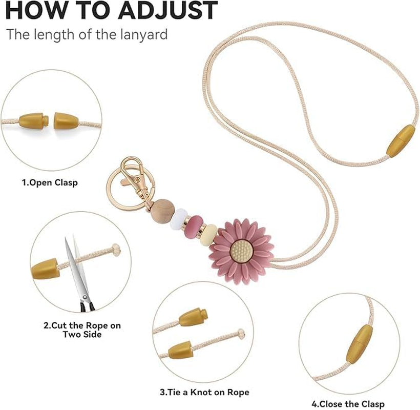 Quhoxdye 4PCS Teacher Breakaway Retractable Lanyards for Id Badges and Keys, Retractable Beaded Cute Badge Lanyards for Women Boho Lanyards Fashion Silicone Wood Bead Lanyard image number 4