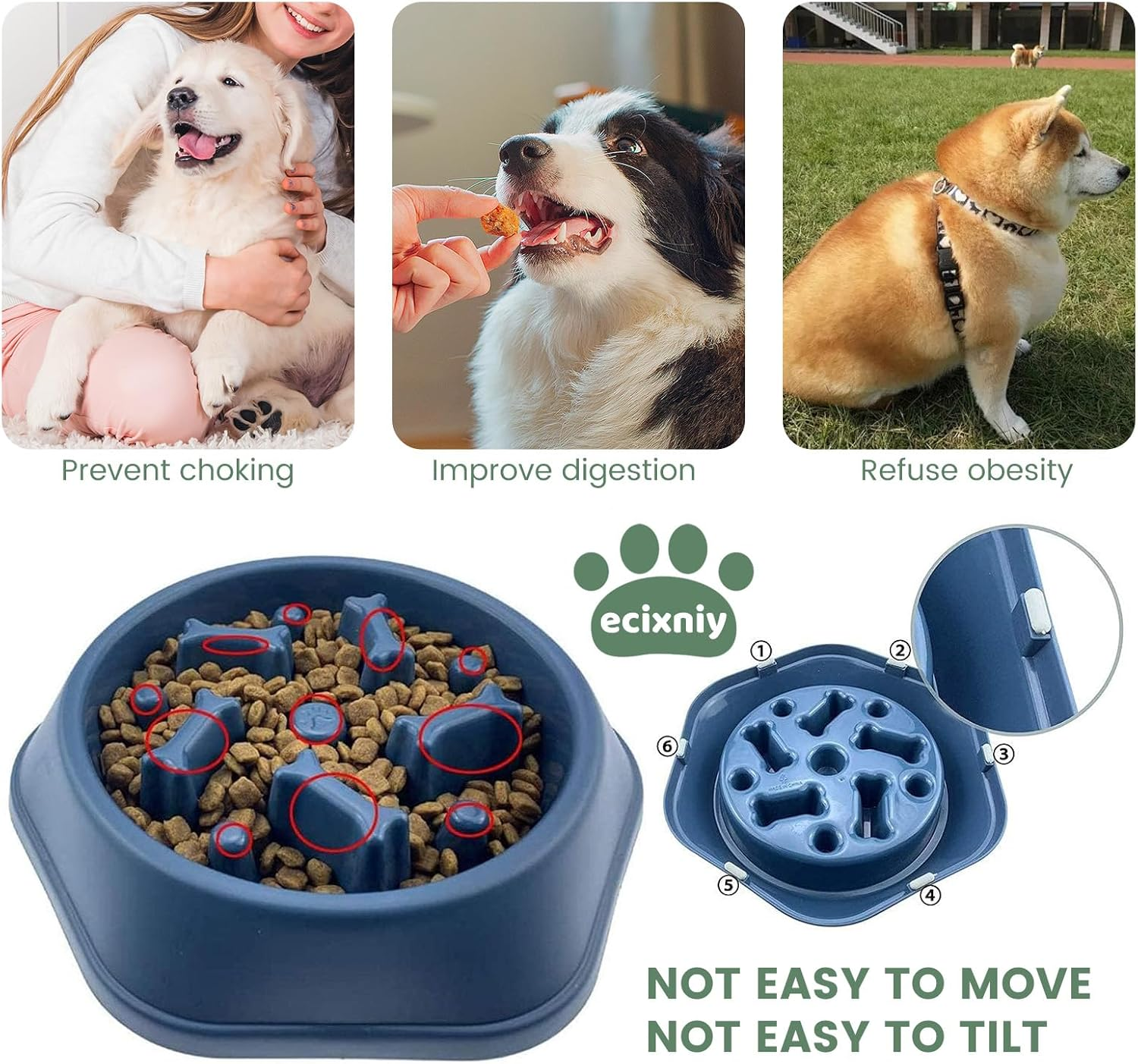 【Ecixniy】 2Pc Dog Bowl Slow Feeder - Anti-Skid, Non-Slip Interactive Feeder Dog Bowls with Grip Base to Reduce Overeating, Bloating,And Obesity for Wet,Dry,Or Raw Food(2Pc-Green Bowl Feeder) image number 3