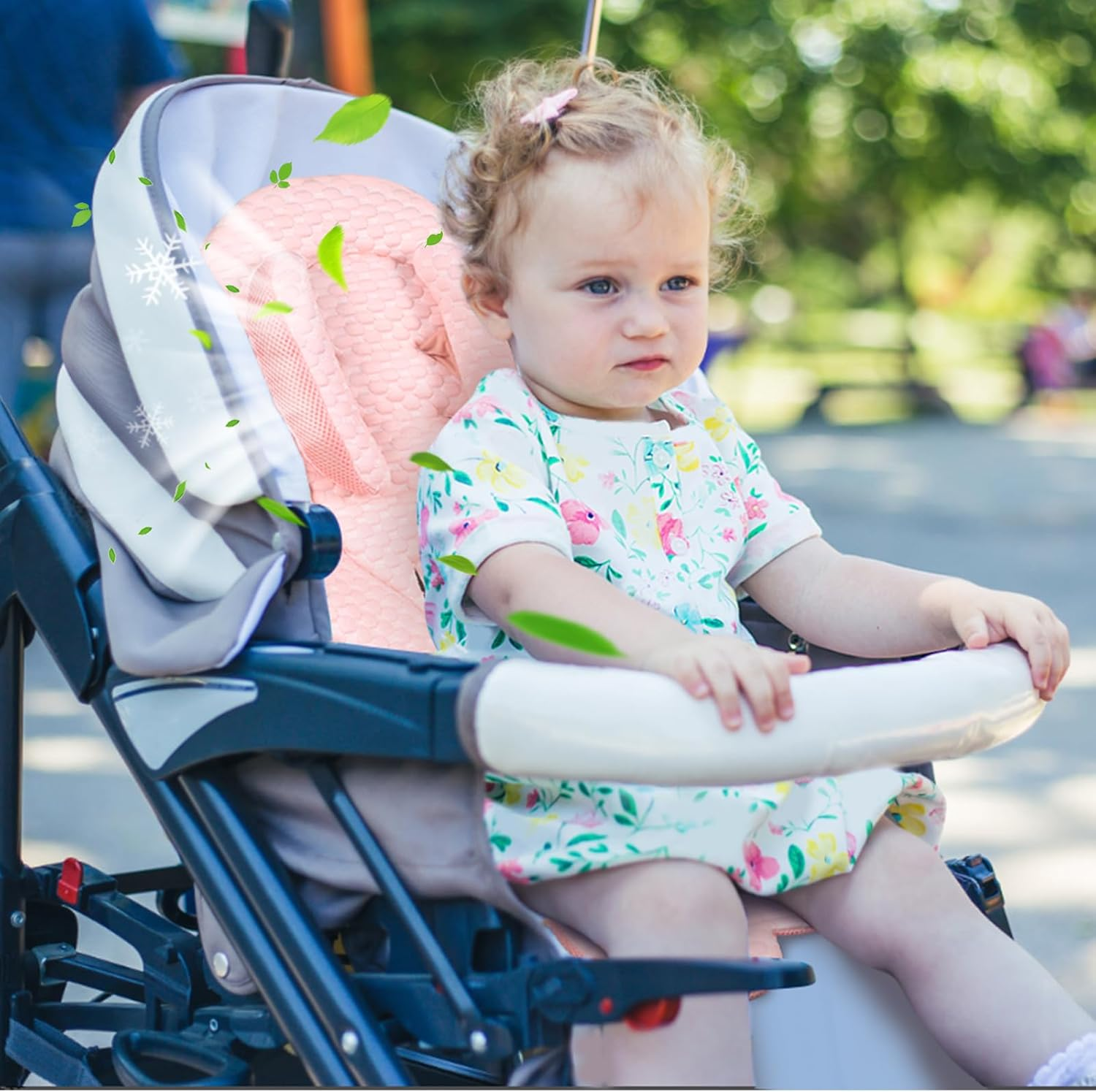 KAKIBLIN Infant Car Seat Insert for Baby,Cooling Pad Cooler Pad,Baby Head Support with Head Pillow, Breathable Fabric Cooling Cushion Liner Fits Strollers, Car Seat, High Chair, Bassinet, Swing image number 2