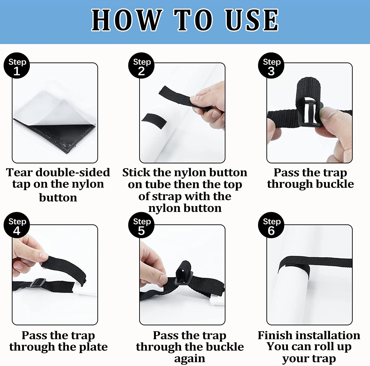 Gekufa Solar Cover Reel Strap Kit, Pool Solar Cover Reel Attachment Kit for In-Ground Swimming Pool, Including 8 Straps with Hoop and Loop Tapes, 8 Fastener Plates, 8 Buckles