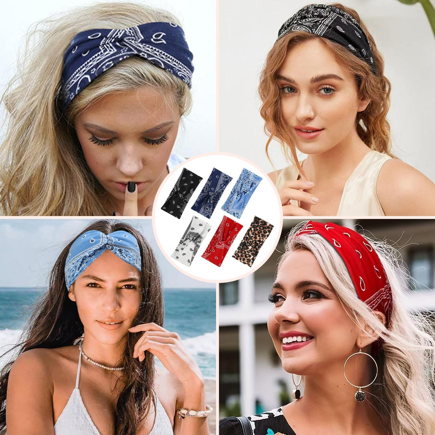 SYEYCW Pack of 6 Women'S Hair Bands, Sports Headbands, Elastic Headscarf, Soft Boho Multicoloured Headband, Non-Slip and Breathable Hair Bands, for Yoga, Cosmetics, Sports, Hair Accessories, Summer