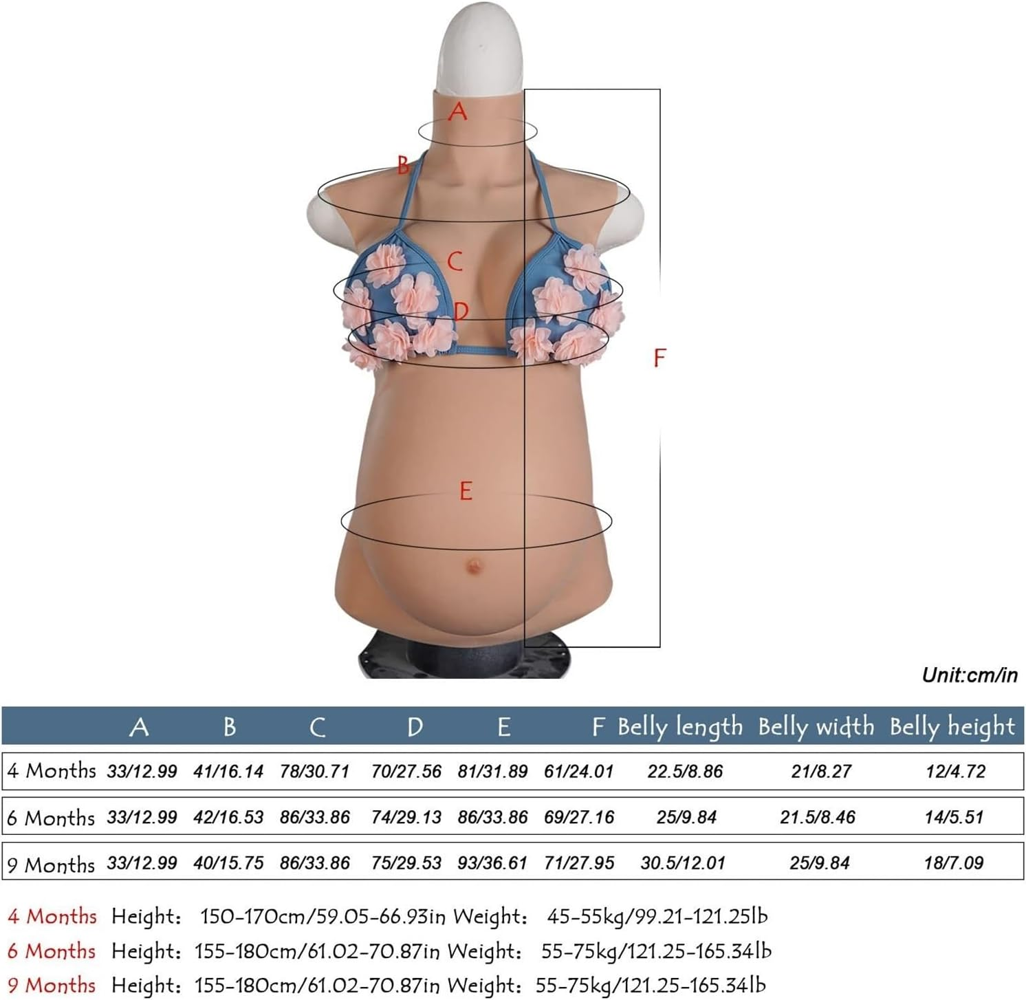 Lifelike Silicone Baby Bump & Breast, 4-9 Months Fake Pregnant Belly with Real Touch - Fake Boobs and Belly with Cotton Filled Breastplate Forms for Crossdresser(Color 3,9 Months) image number 3